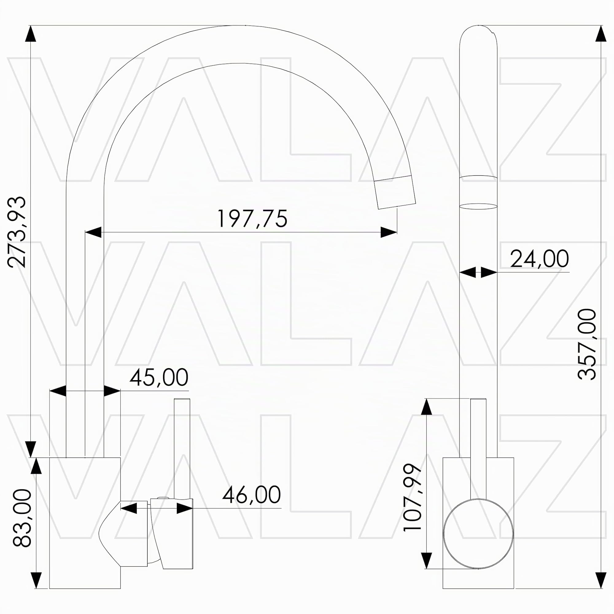VALAZ Robinet Cuisine Evier | Robinet Mitigeur 360° Swivel, Haute Pression, Economie d'Eau | Installation Facile et Rapide | Laiton, Acier Inoxydable, Blanc Protection PVD, Série Misisipi