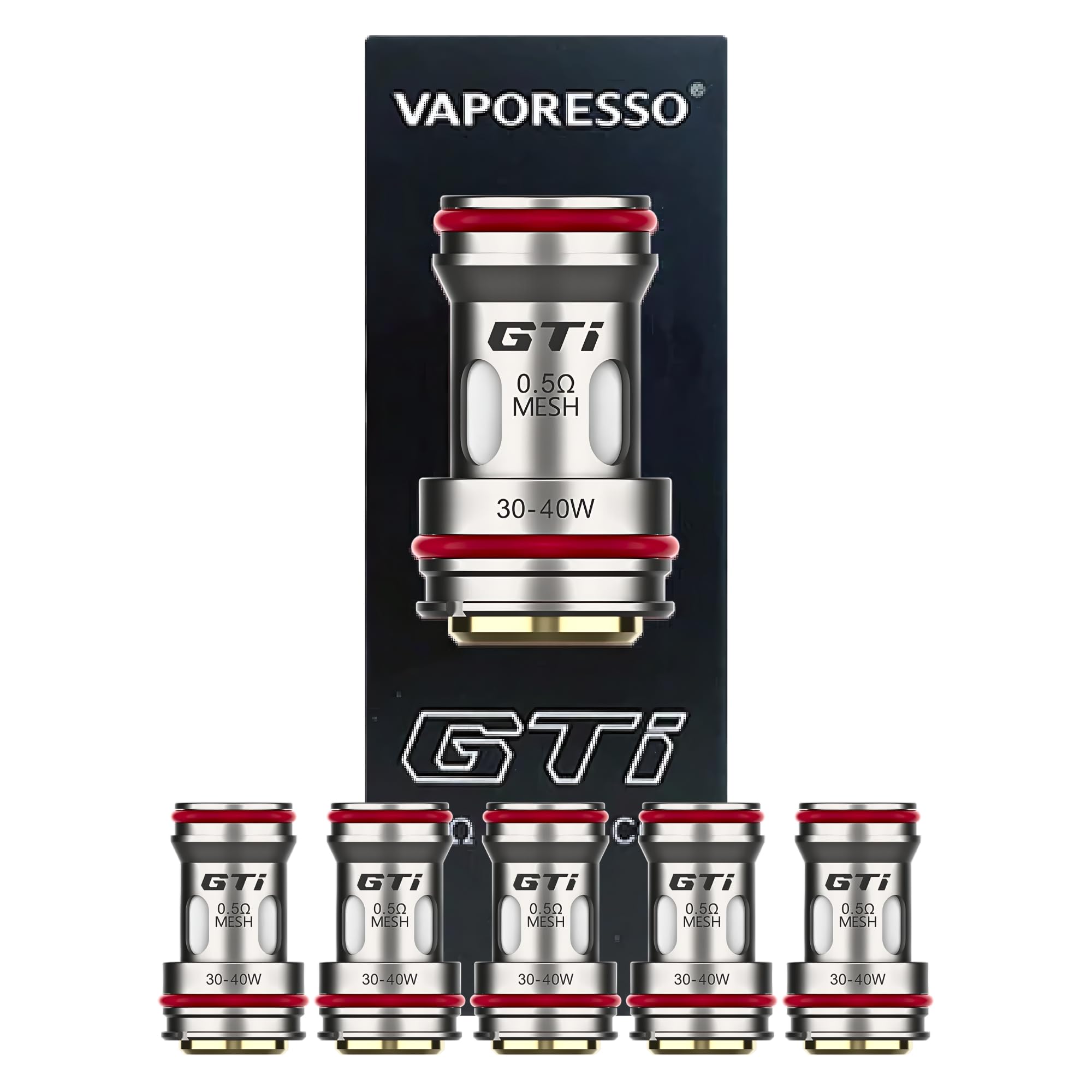 Vaporesso GTI Coils - 5 Pack - for Vaporesso iTank, Target 100 kit, Target 80 & iTank kit, Target 200 kit, Gen 80 S Kit, No Nicotine (0.5ohm | 30-40W)