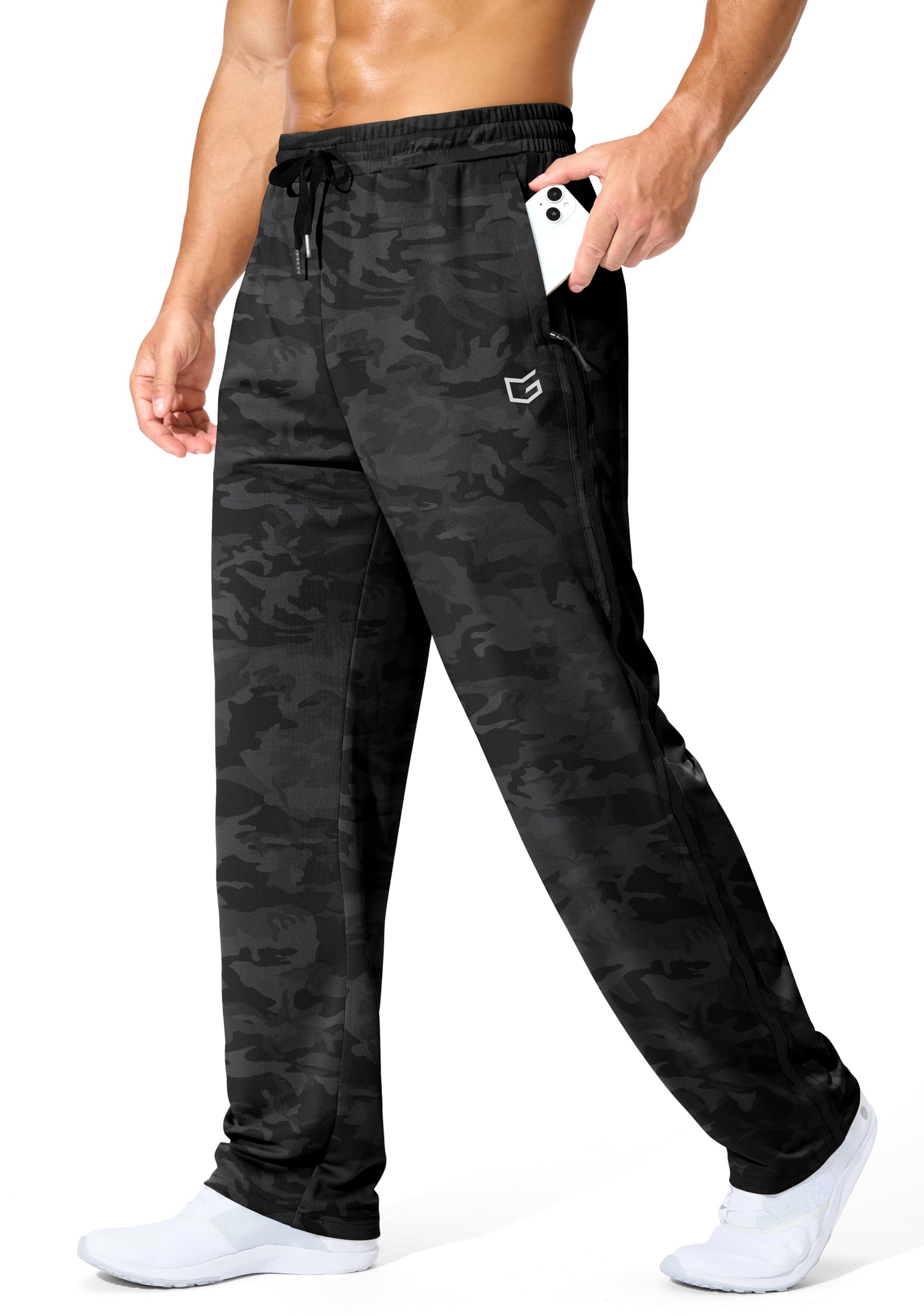 G Gradual Mens Athletic Sweatpants with Zipper Pockets Lightweight Quick Dry Mesh Workout Pants Open Bottom for Casual