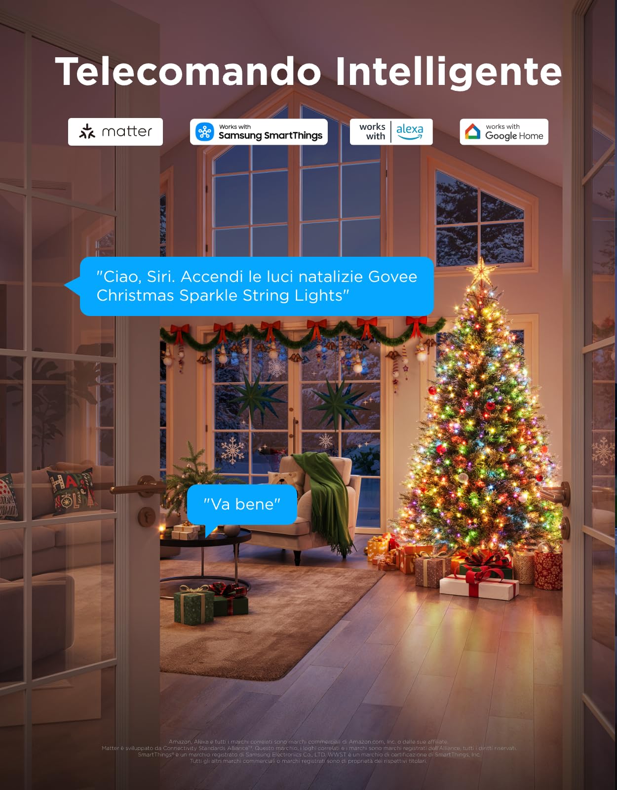 Govee Christmas Sparkle String Lights, Luci RGBWIC da 20M con 250 LEDs | Decorazioni Natalizie per Interni, Oltre 140 Modalità di Scena, Controllo APP Intelligente con Alexa
