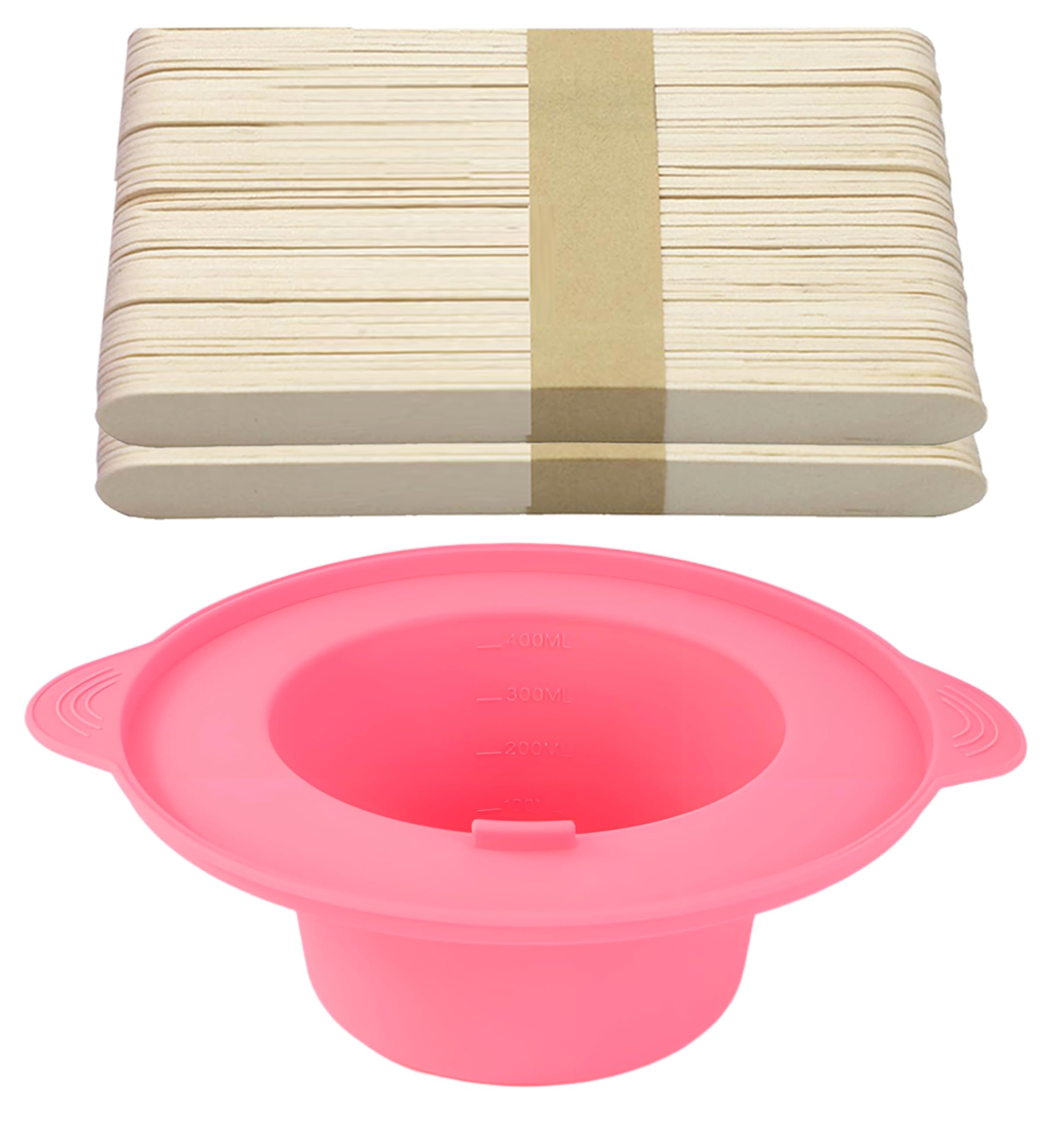 14 oz Silicone Wax Warmer Liner, Silicone Wax Bowl for Wax Warmer, Non-Stick Wax Melt Warmer Wax Pot Replacement, Reusable Wax Melt Liner with 100 Pcs Waxing Sticks Body Hair Removal Sticks Pink