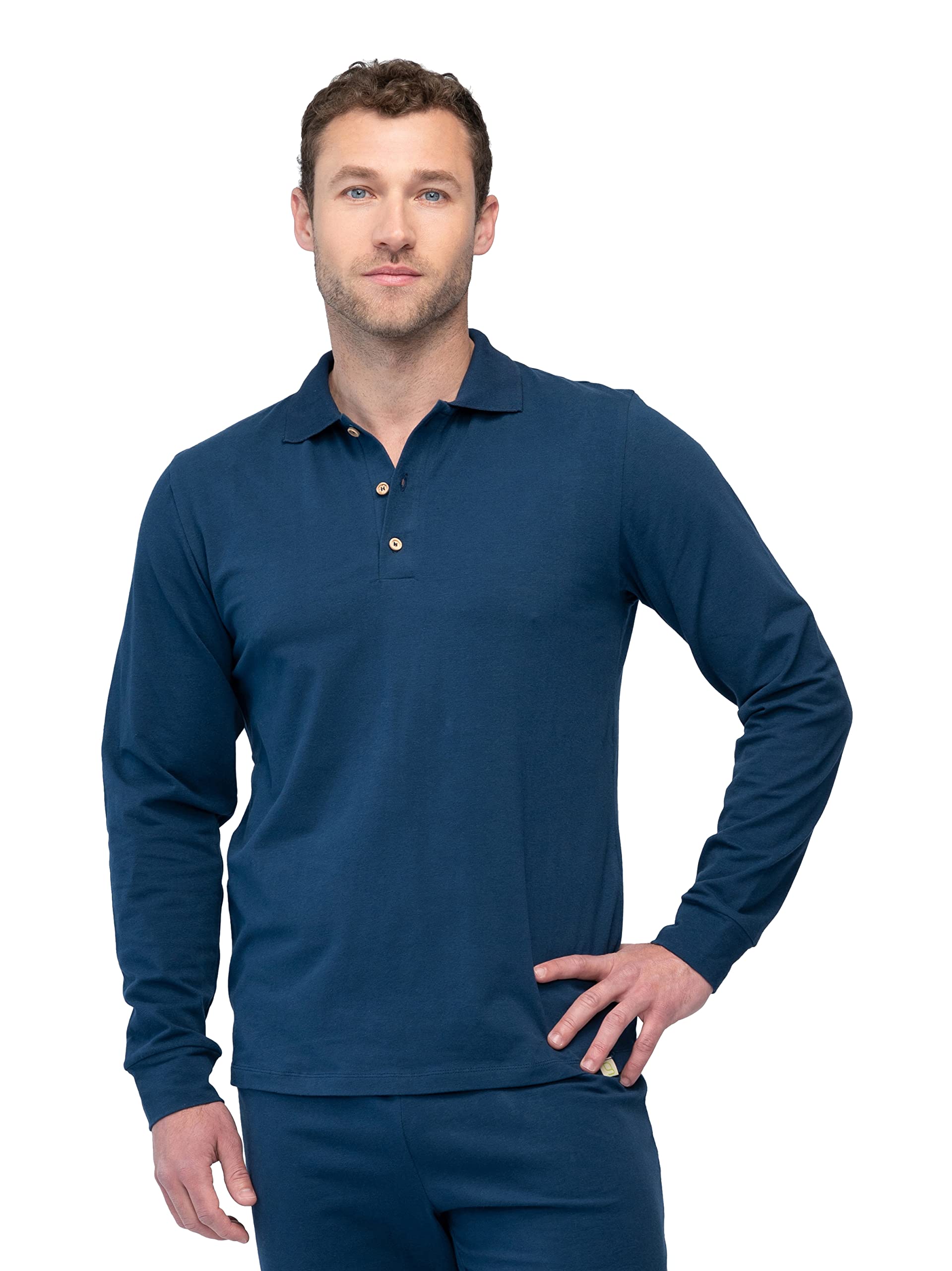 Camiseta de Manga Larga para Hombre con Cuello Polo Pijama