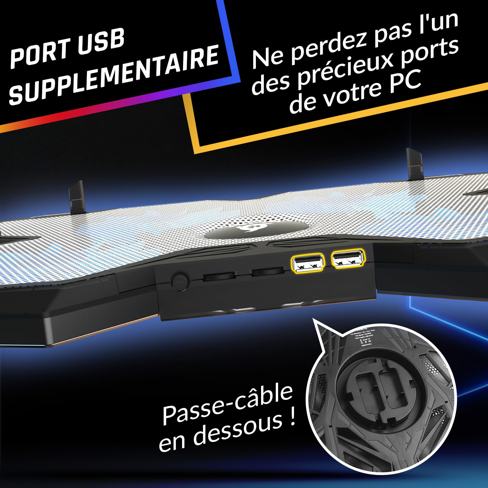 KLIM Wind - Refroidisseur Ordinateur Portable - Plus de 500 000 unités vendues - Nouveauté - Le Plus Puissant - 4 Ventilateurs Silencieux - Refroidisseur PC Portable PS5, PS4 - Blanc et Bleu