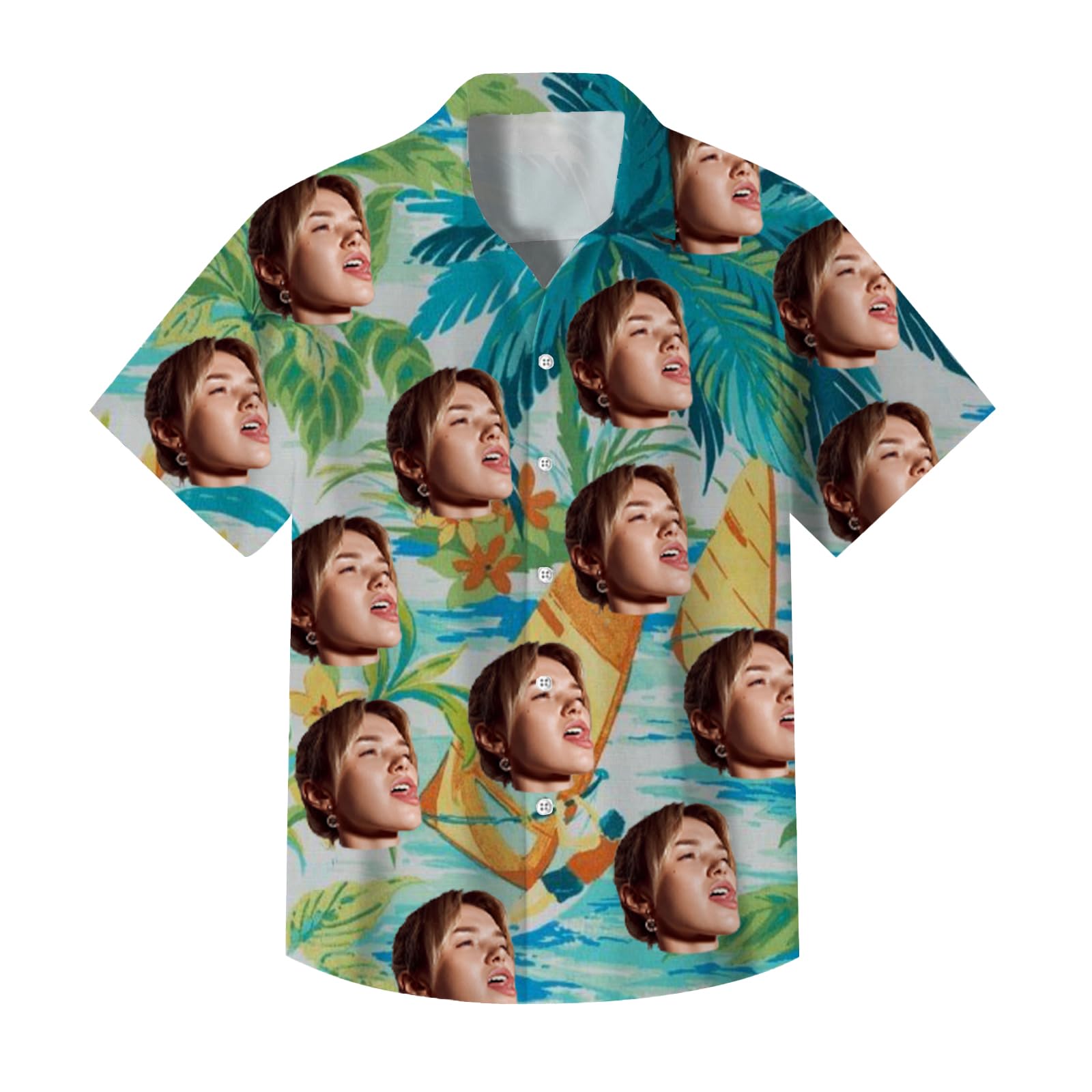 Genérico Camisa Hawaiana Hombre Mujer,Personalizada Camisas Hawaianas con Avatares Faciales y De Mascotas,Camiseta casual con estampado de isla tropical de verano,Camiseta Hawaiana Personalizada Original,M-4XL