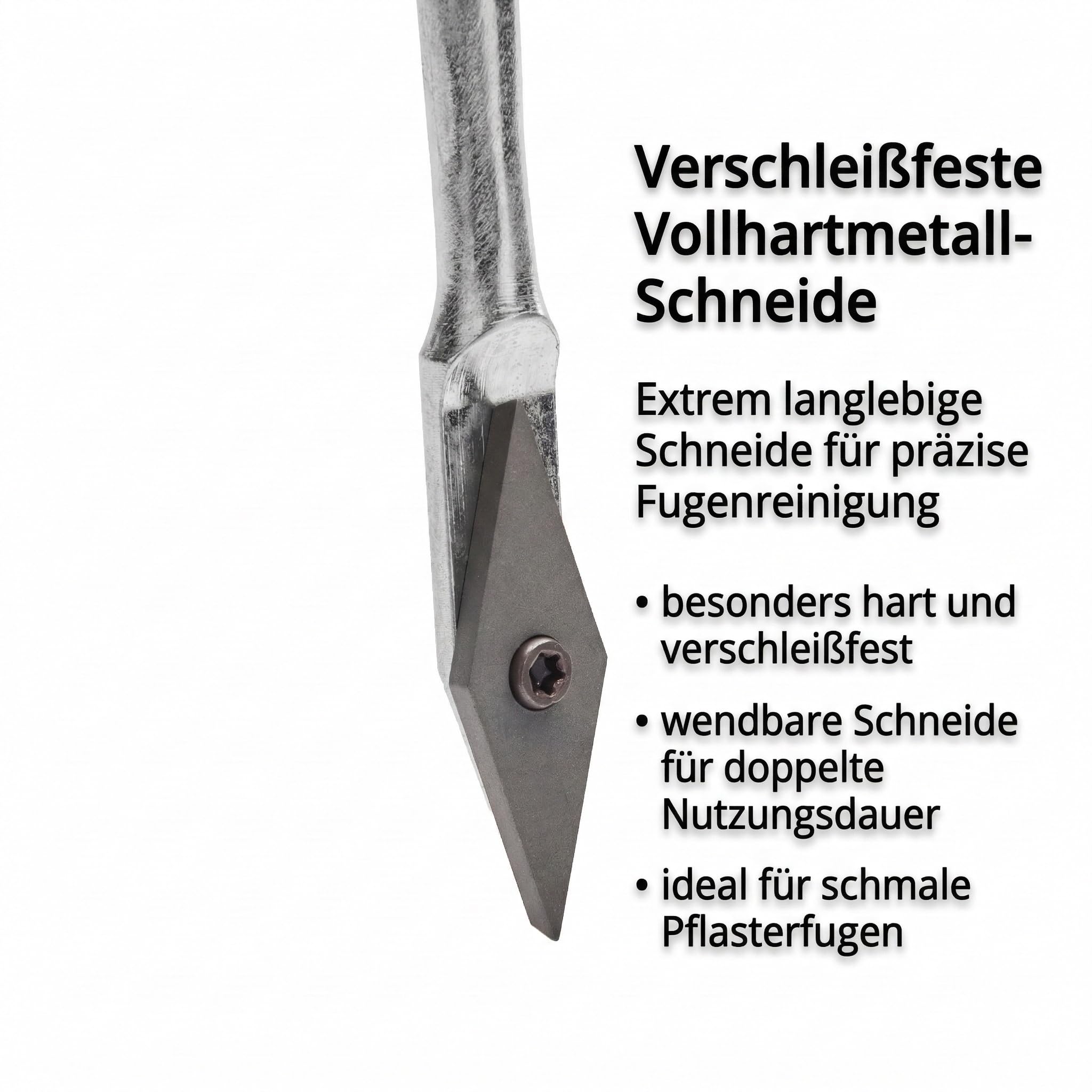 Fugenkratzer mit Stiel Fugenreiniger Unkrautkratzer Schneide aus Vollhartmetall verschleißfest wendbar Handgriff inkl. Teleskopstiel und Ersatzschneide