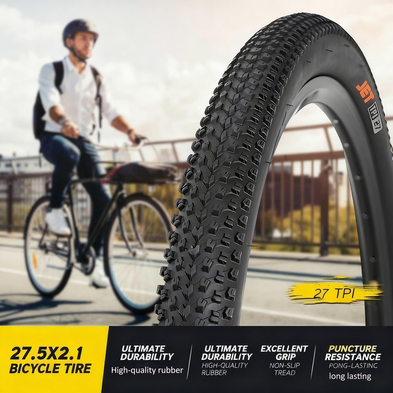 27.5x2.10 Opona Rowerowa Odporna na Przebicia z Grubym Wzorem Bieżnika dla MTB, Jazdy Miejskiej i Terenowej, Wysoka TPI, Trwała, Płynna Jazda