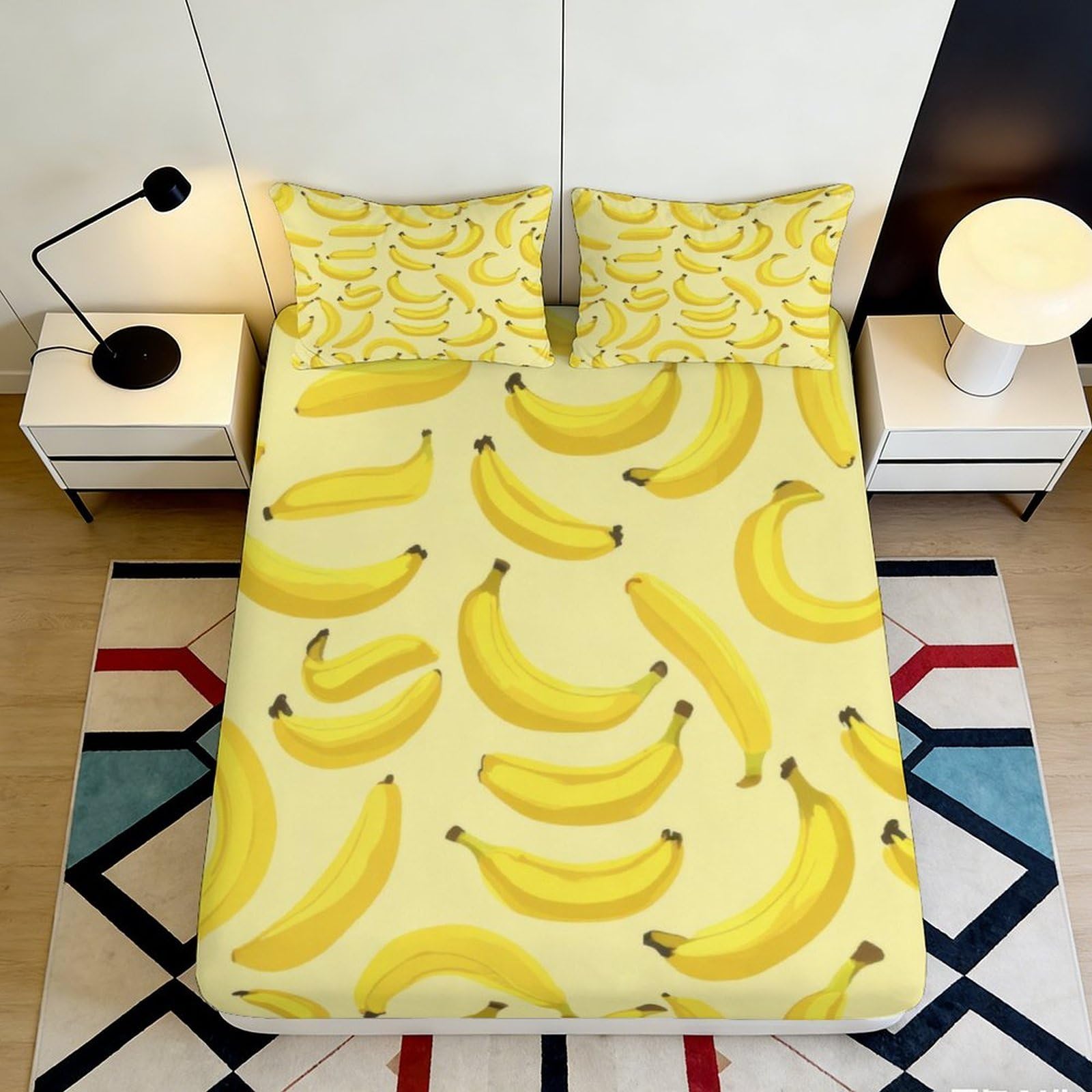 3D Printed Banana Pattern Fitted Sheet Microfiber Deep Pocket Bedroom Bedding Banana Mattress Fitted Cover Non-Slip Washable 90x200x25cm 90x200x25cm