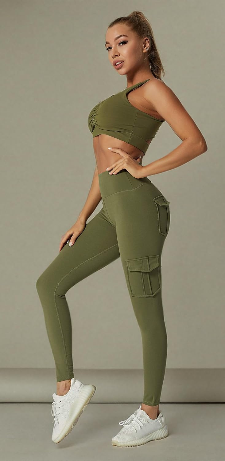 JEGGE High Waist Yoga Leggings with 4 Pockets,Tummy Control Workout Running 4 Way Stretch Cargo Pocket Leggings - Image 7