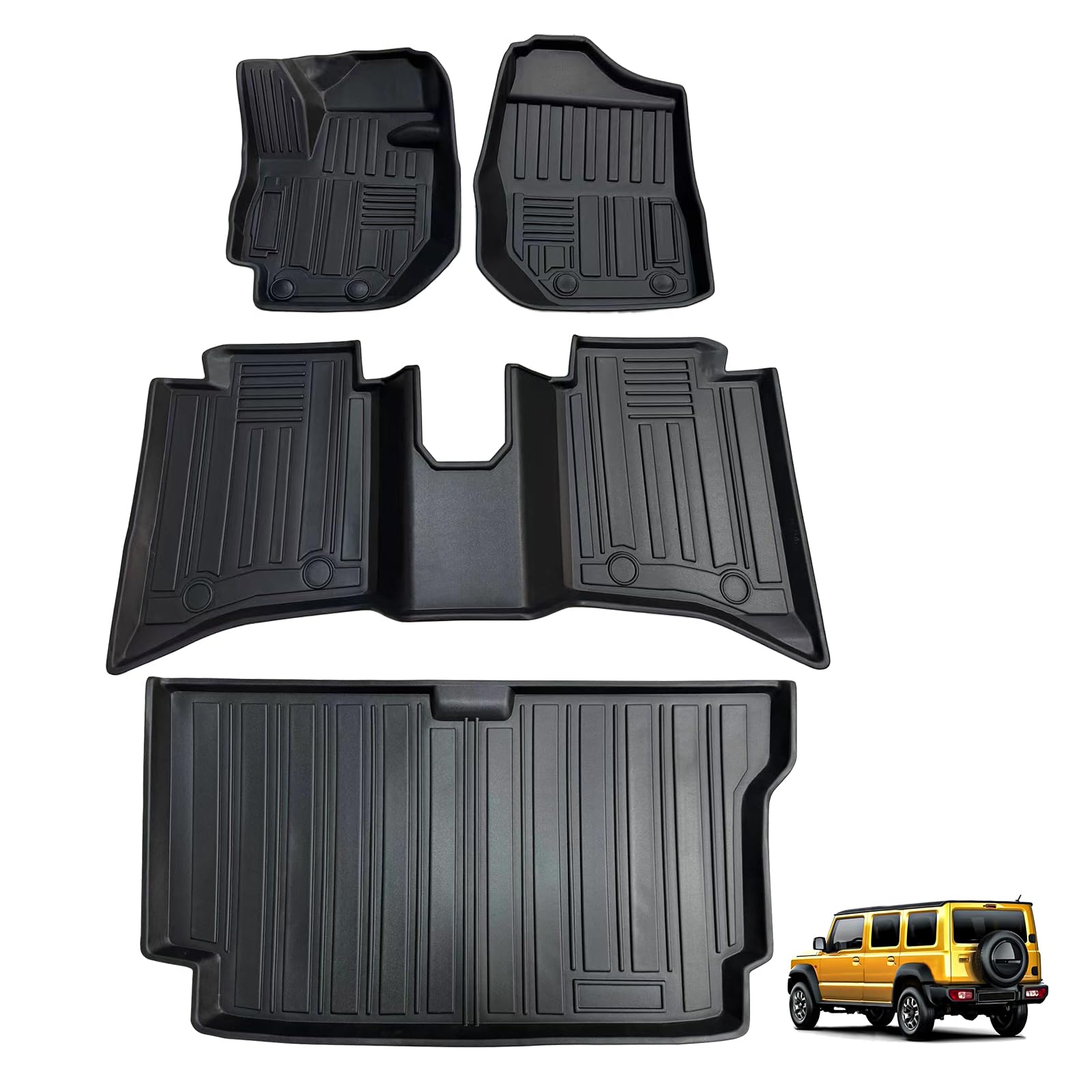 TPE Floor Mats Liners Compatible with Suzuki Jimny 5 Door 2024+, 4 Pcs Black Front and Rear Cargo Mats Liners (2024+ Jimny)