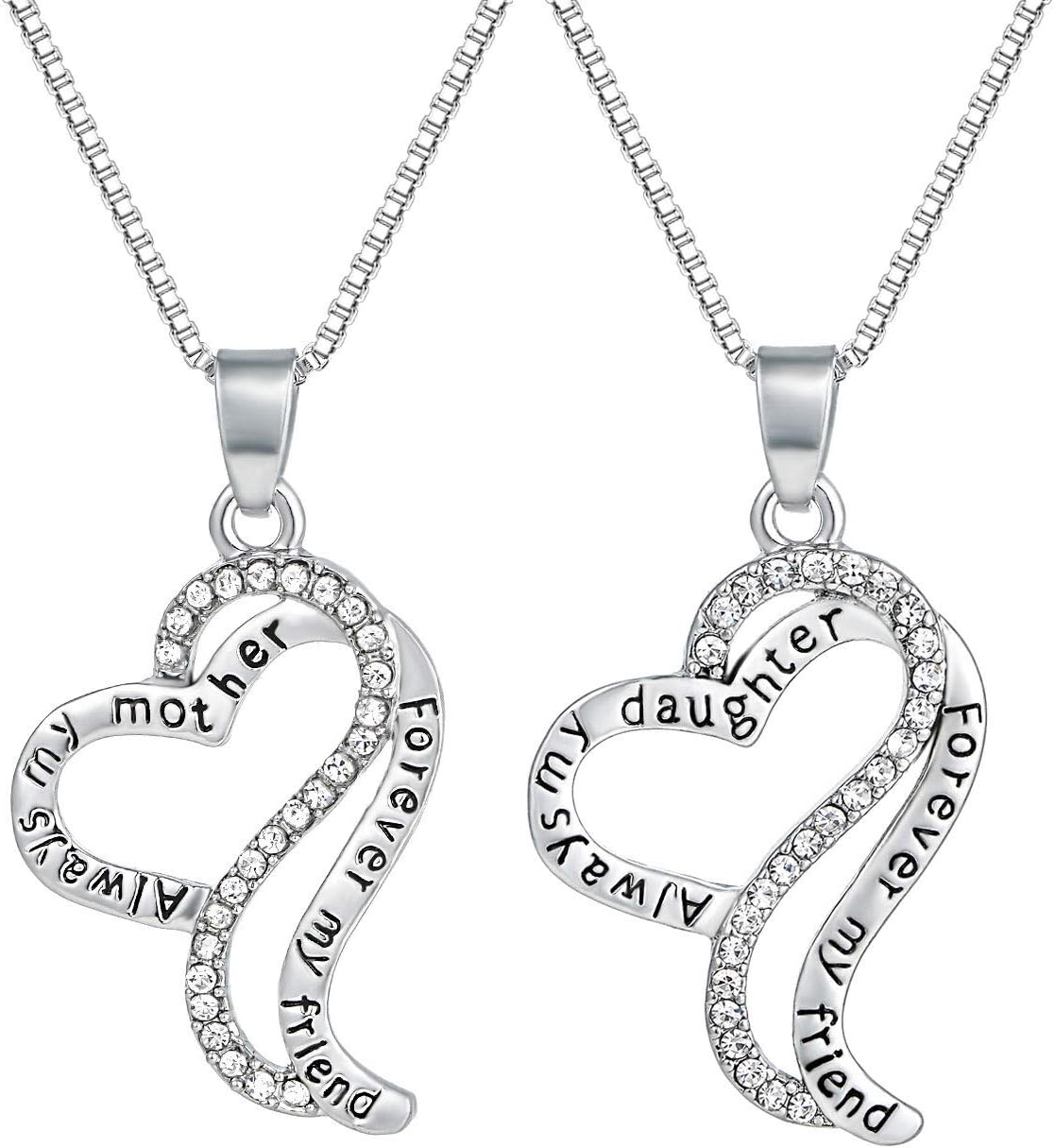Womens Mother Daughter Necklace - Always My Mother Forever My Friend Eternal Love Pendant Jewelry Silver-tone 2Pcs