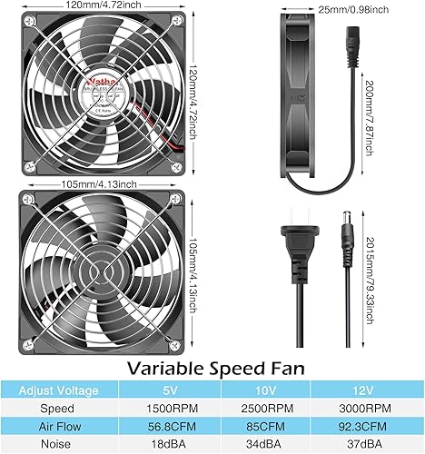 Miniatura 17 de Wathai Ventilador de muffins AC 110V 240V 4.724 in x 1.496 in con controlador de velocidad variable para puerta, habitación a habitación, estufa
