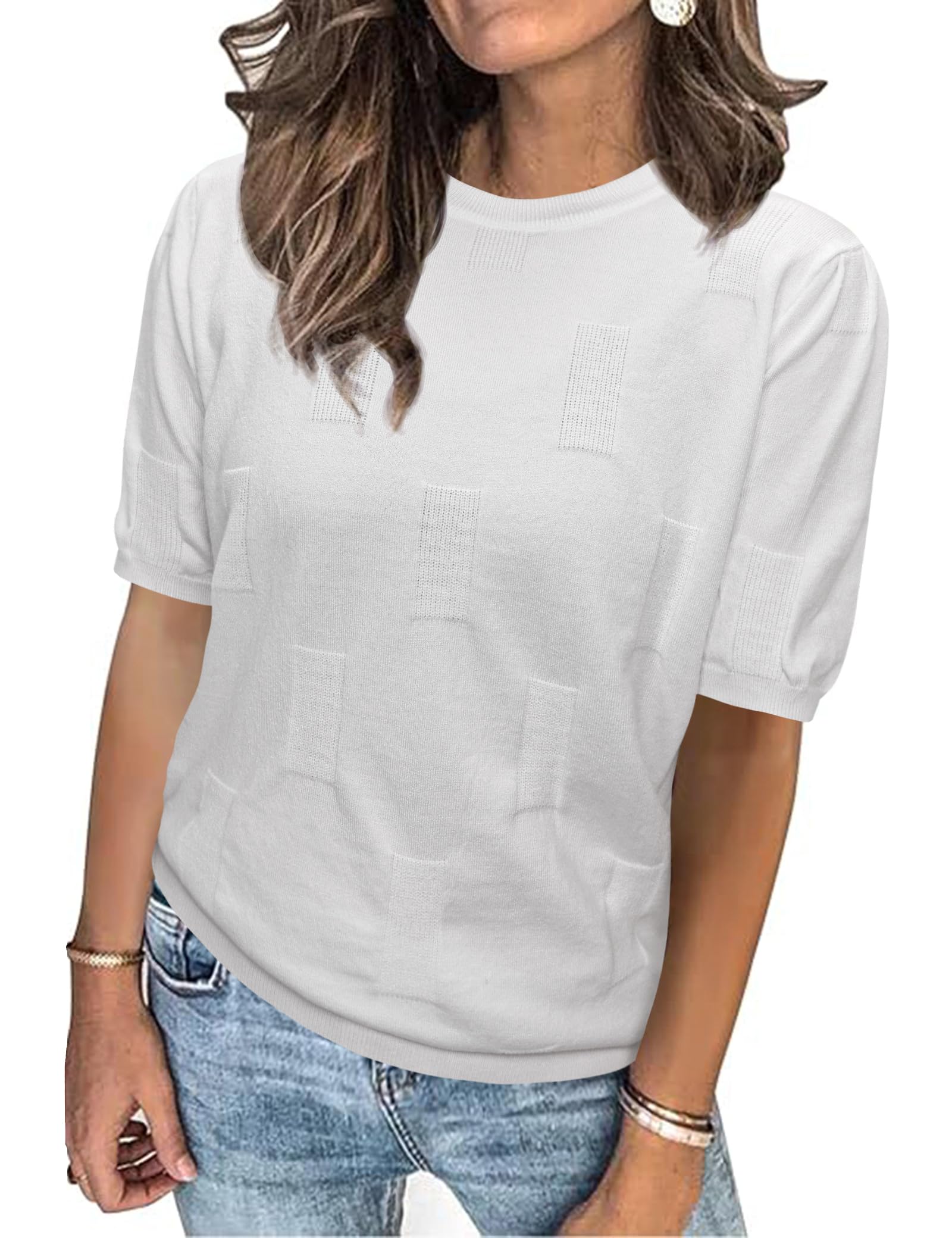 Totatuit Pullover Damen Kurzarm Sommer T-Shirt Elegant Strickpullover Stricken Rundhals Pulli Bluse Sweatshirt Casual Tops Herbst Oberteil