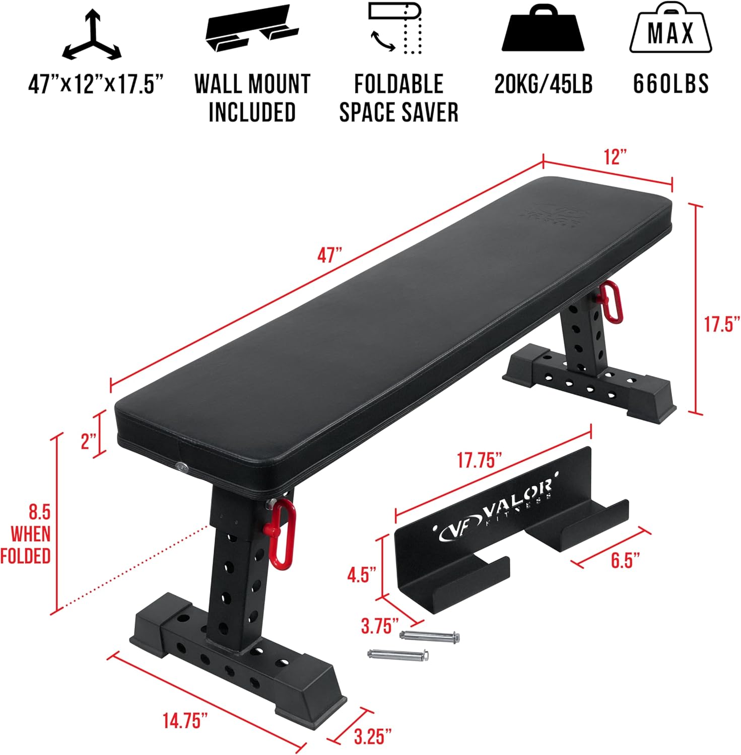 Valor Fitness Flat Weight Benches- Flat Weight Benches with High Density Padding and Solid Steel Frame - Home Gym Equipment