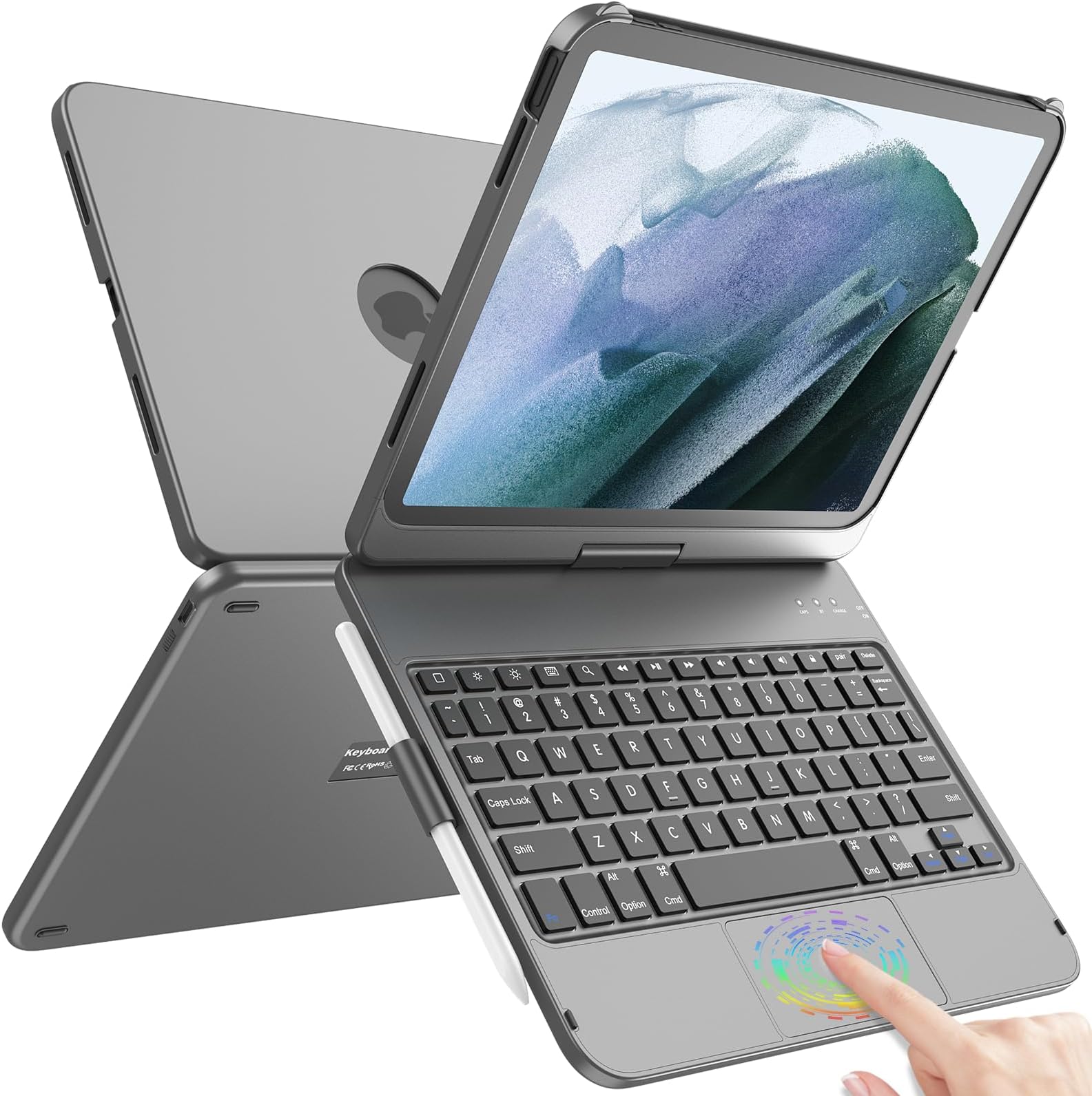 TQQ Touch iPad 10th Generation Case with Keyboard (10.9", 2022) & iPad (A16) 11th Gen (11", 2025) - 360° Rotatable, Thin & Light, Multi-Touch Trackpad Compatible with 10.9 inch 10th Gen (Gray)