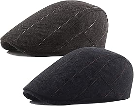 2 Pack Flat Caps Hats Winter Caps Mens Beret Hats for Men Cotton and Wool Fabric Warm Hat