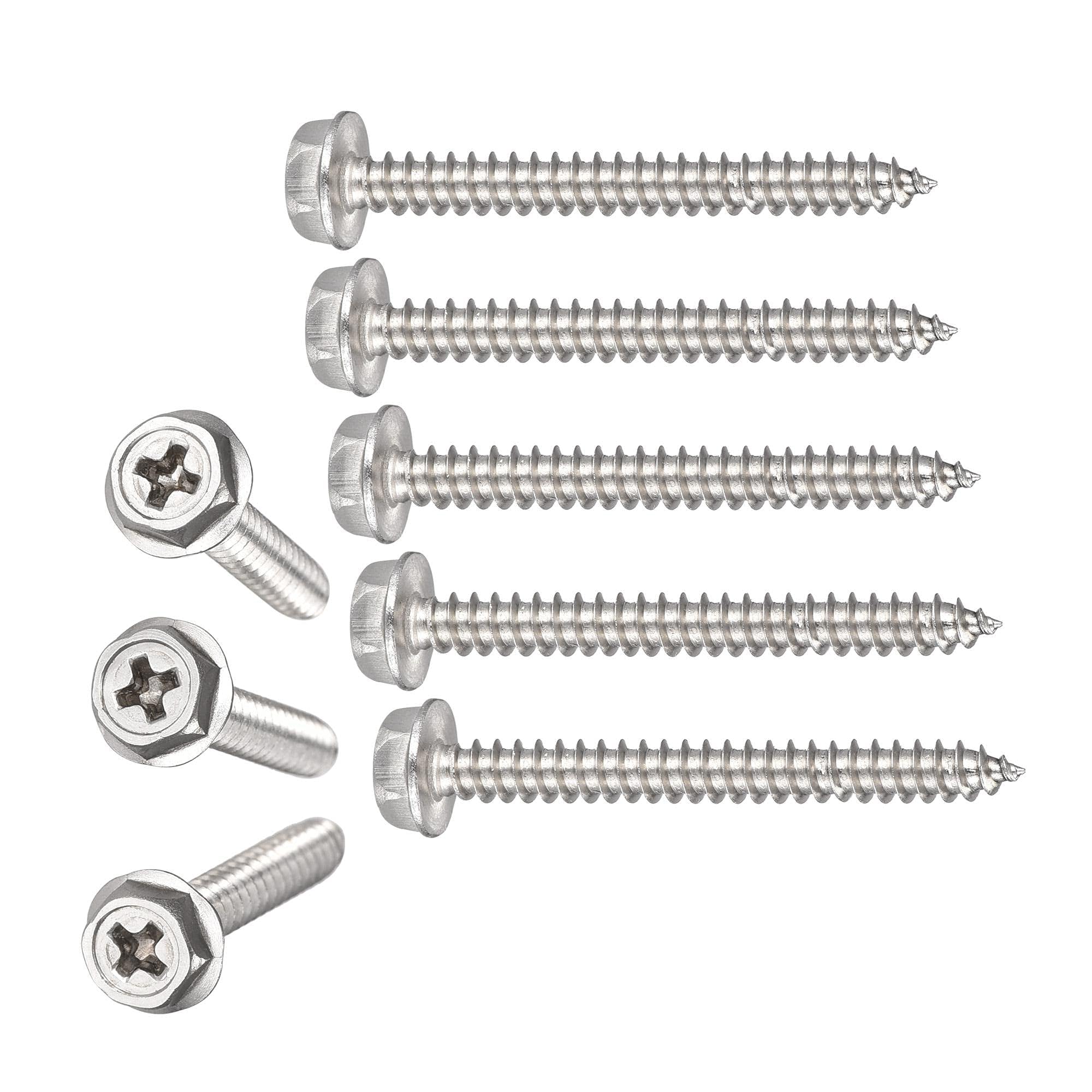 TA-VIGOR 25Pcs Self Tapping Screws with Washer, M4 x 40mm Phillips Wood Screw, Hex Flange Head Self Drilling Screws, 304 Stainless Steel Metal Screw Bolts for Wood Drywall Furniture Repairing