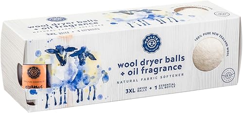 Woolzies Bolas secadoras de lana orgánica paquete de 3 bolas de secado XL y aceite esencial 100% puro Bolas suavizantes de tela de lavandería