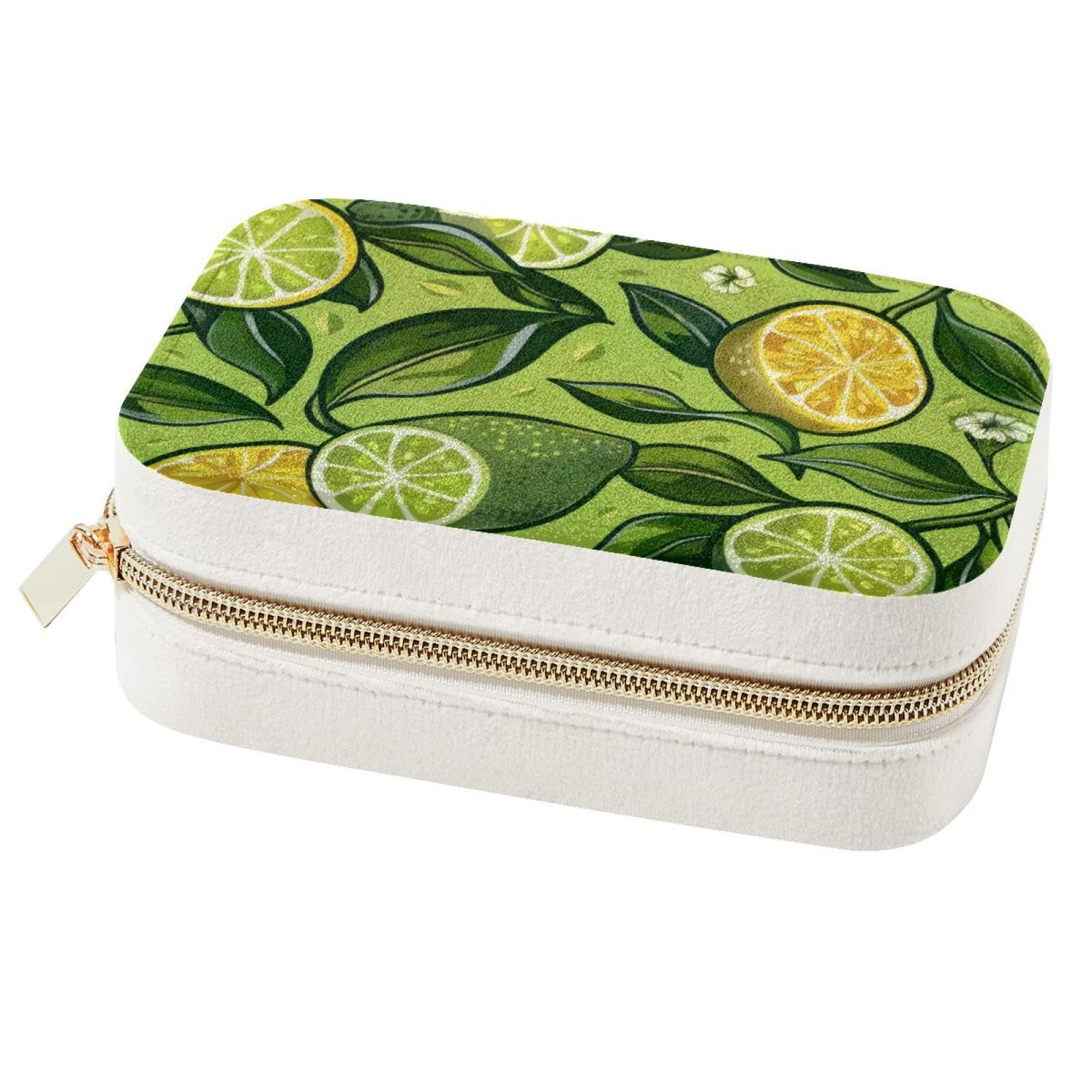 Boîte à bijoux portable citron vert pour voyage et rangement bagues