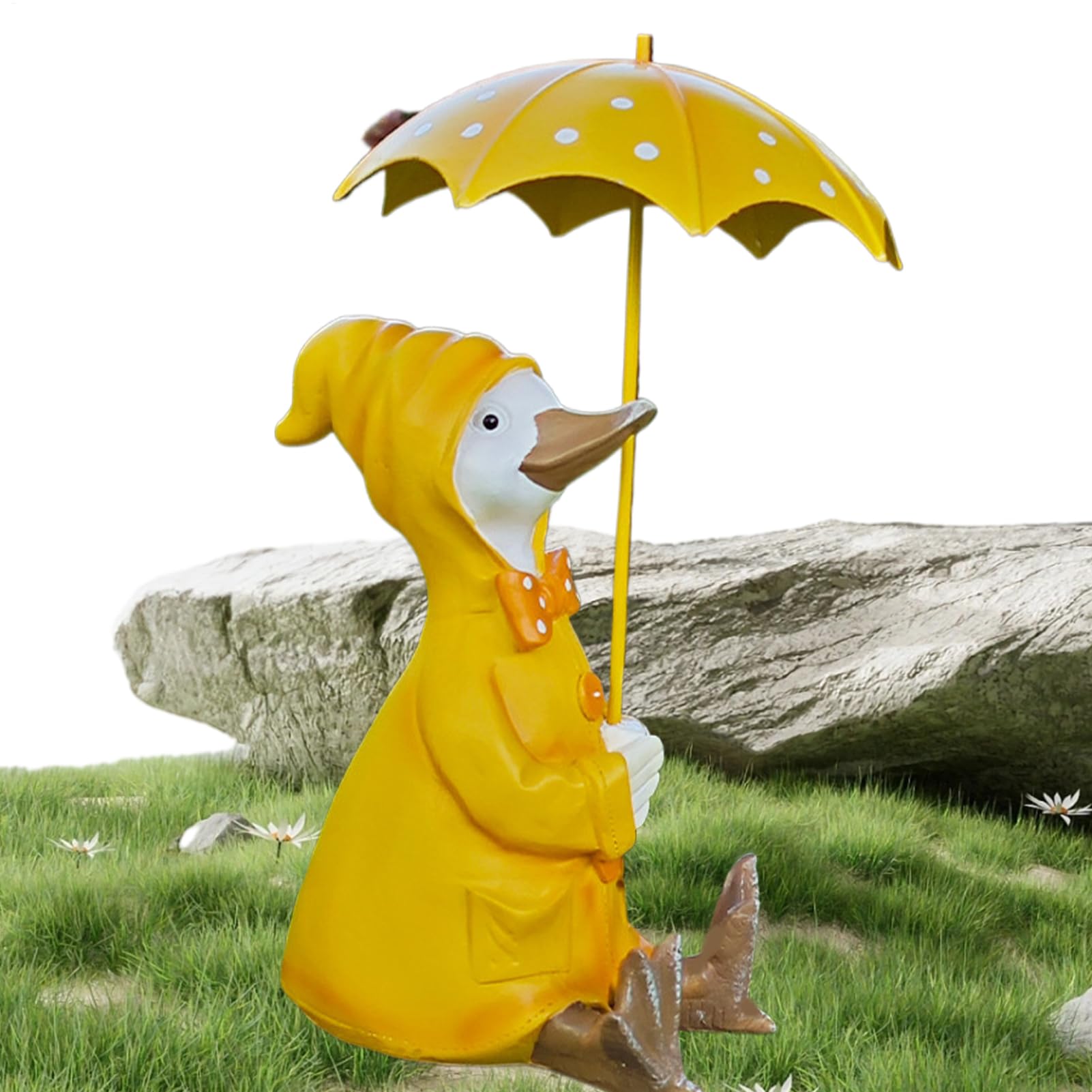 Statue de jardin canard avec parapluie pour décorer votre pelouse