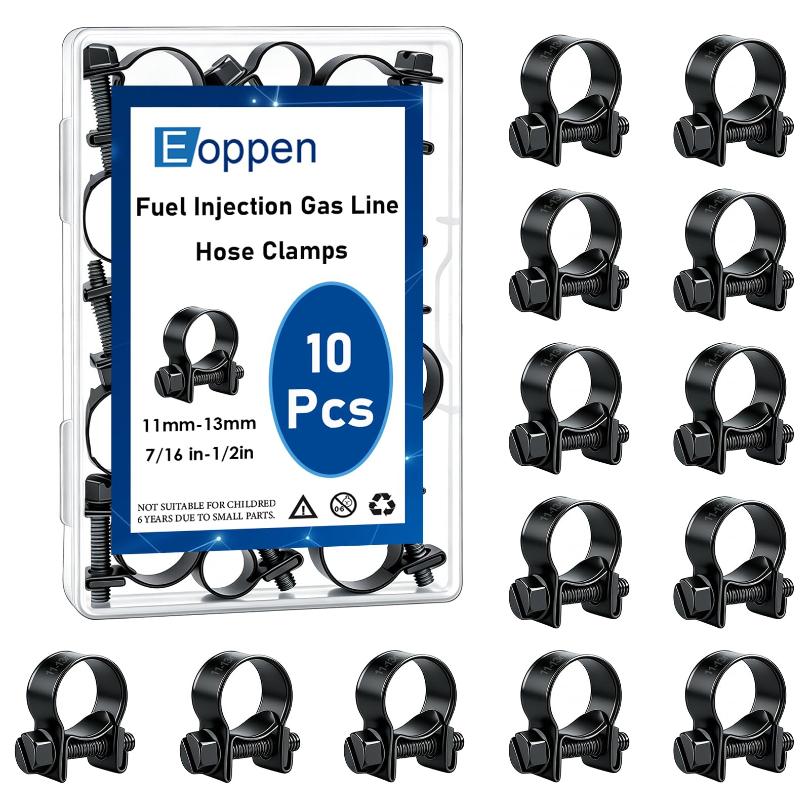 11-13mm Fuel Injection Hose Clamps, 7/16 Inch-1/2 Inch Black Fuel Injection Gas Line Hose Clamps for Diesel Petrol Pipe