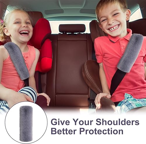 Miniatura 6 de Boao Paquete de 4 almohadillas para cinturón de seguridad de automóvil de piel de oveja sintética, protector suave para cinturón de seguridad,