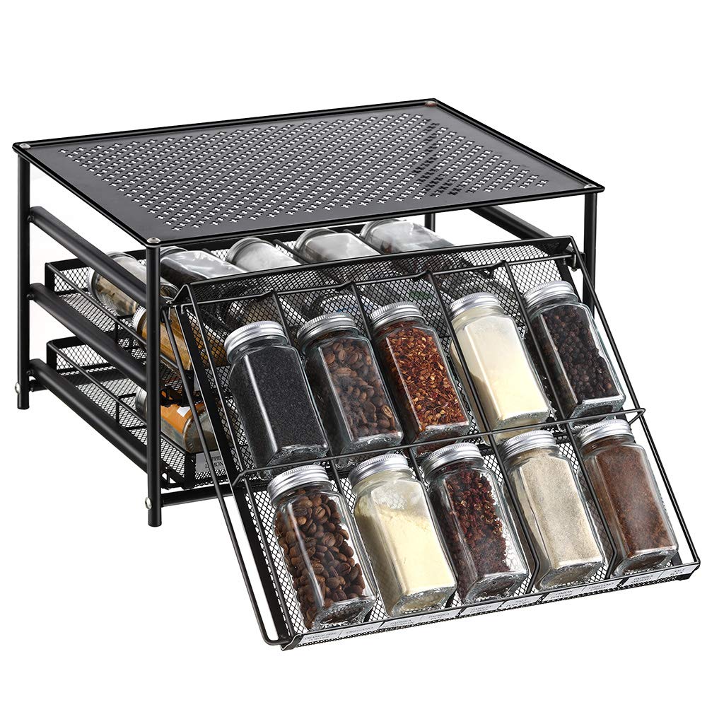 Spice Rack Organizer Drawer for Kitchen Storage Stackable Standing Pull