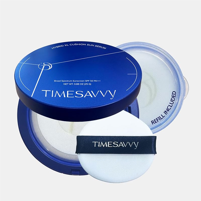 Protetor solar facial em cushion TIMESAVVY SPF 50 com filtros minerais e UV, com refil — 50 g