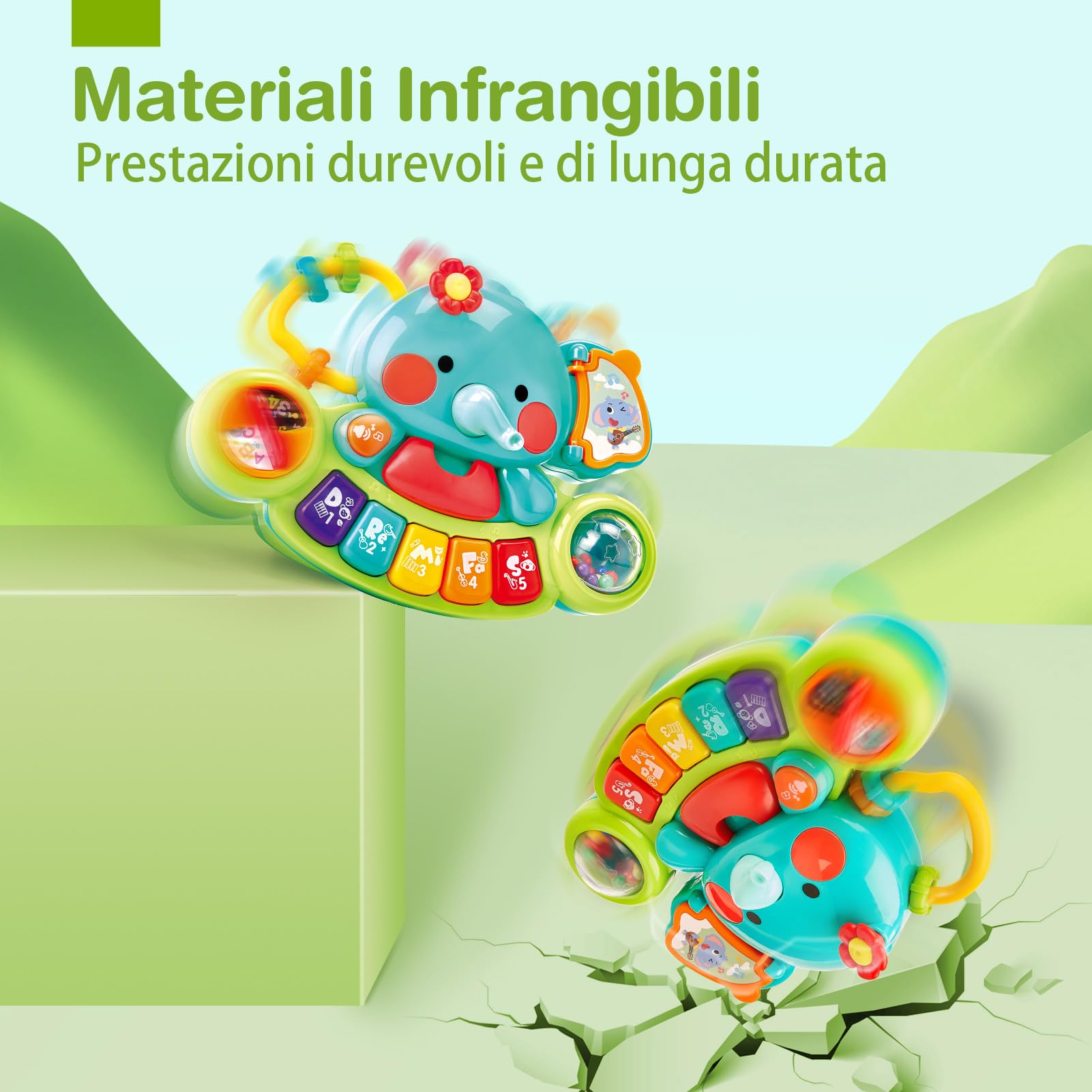 hahaland Giochi Musicali Bambini 6 Mesi - Giocattolo Attività Pianoforte Elefante con Musica e Luci, Pianola Neonato 6 9 12 Mesi Tastiera Educativa Neonata 1 anno