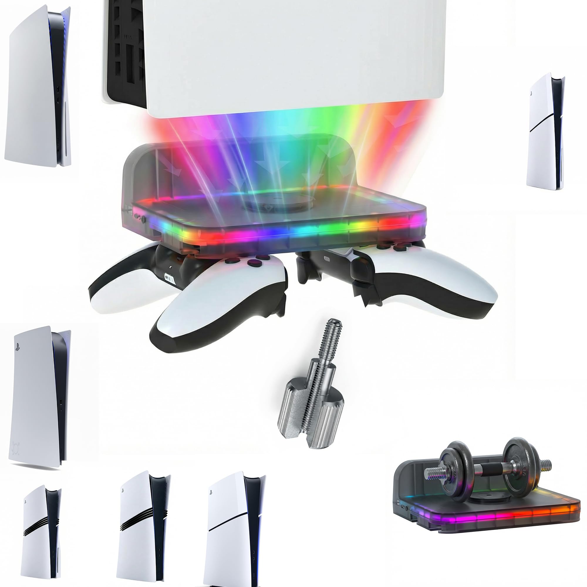 PS5 Wall Mount with RGB Lighting Universal Stand for All PS5 Models Pro Slim Disc Digital Sturdy Metal