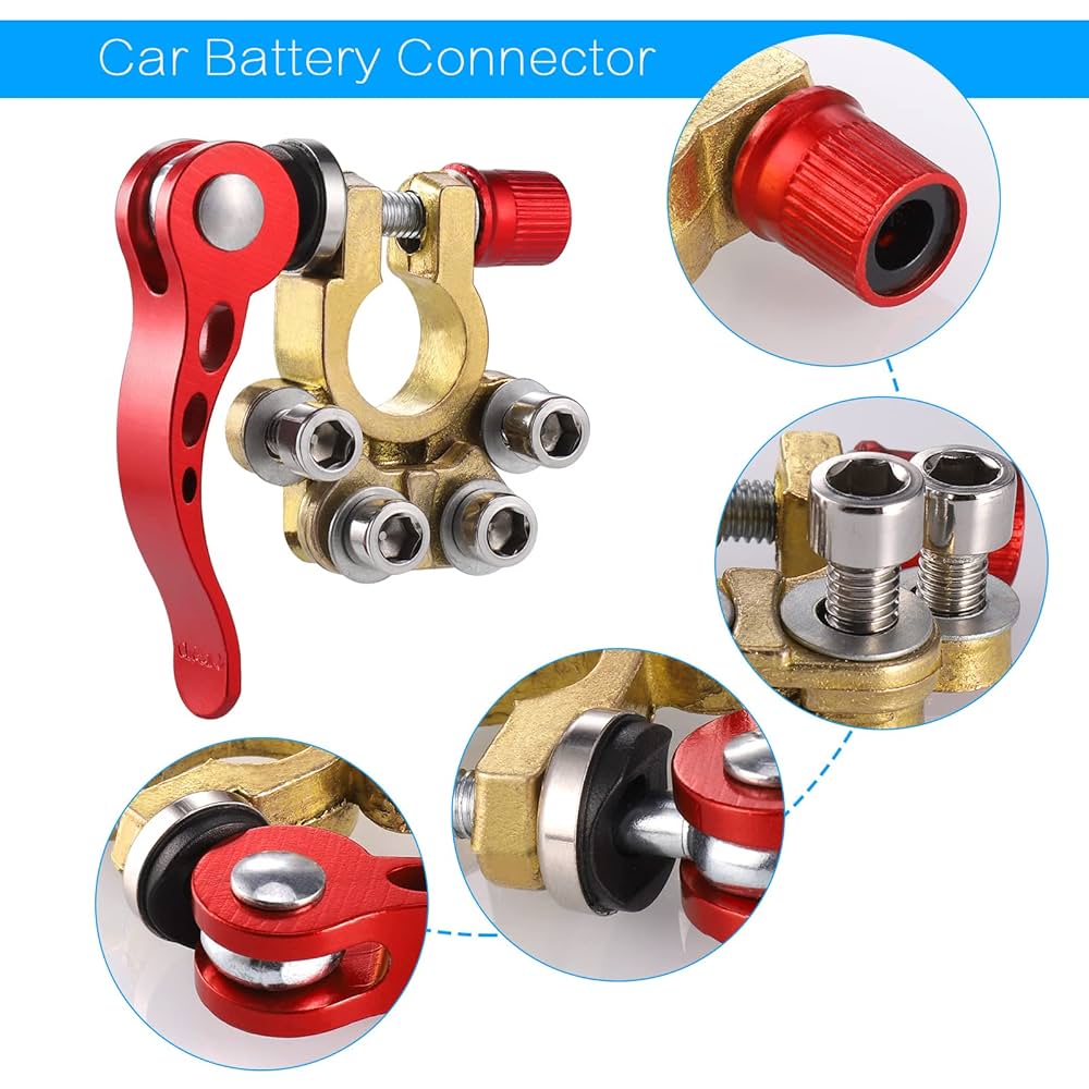 Side Post Battery Terminal 4 Way Battery Terminal Connectors Adjustable, 2PCS Quick Release Disco Battery Connectors