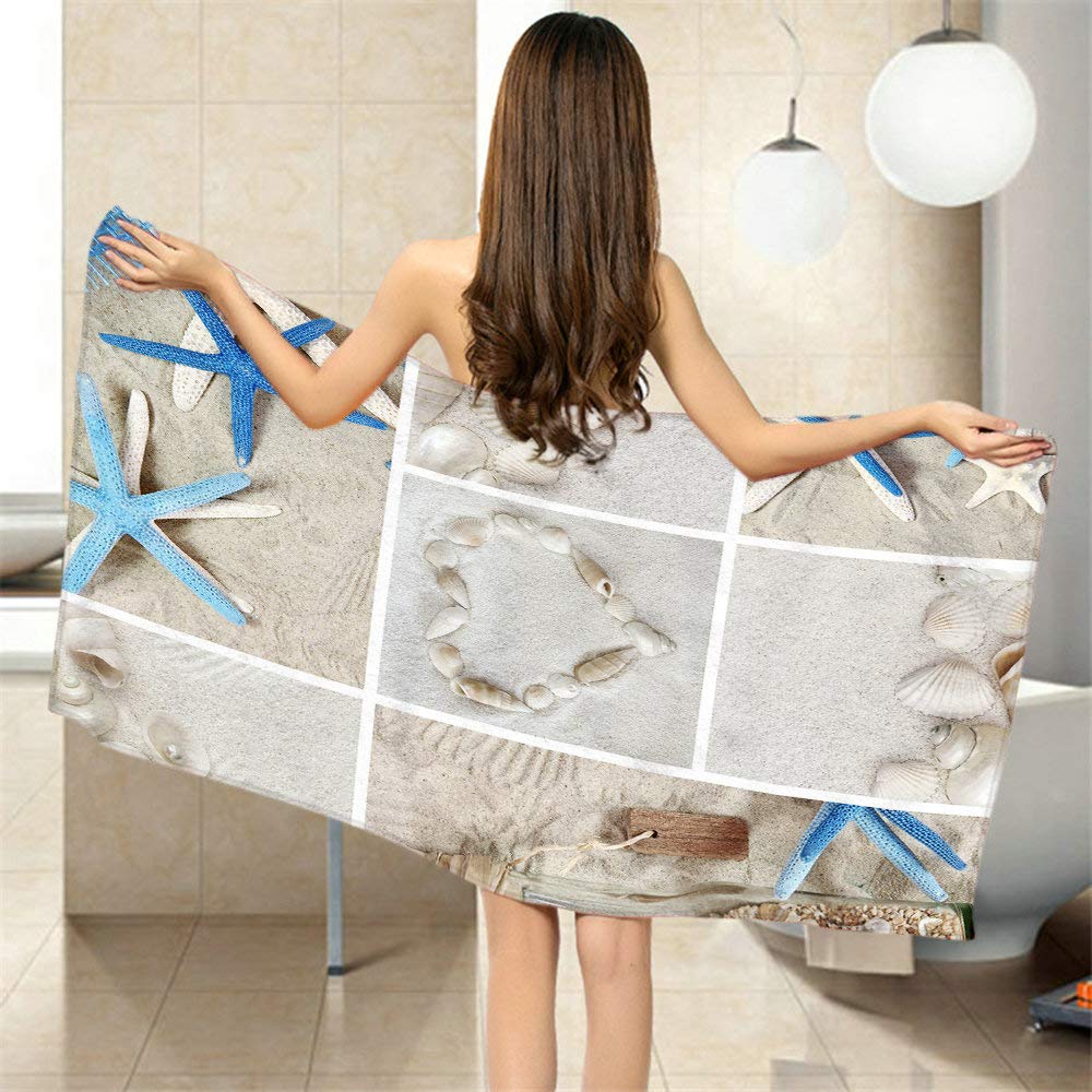Moslion Comfy Bath Towels Starfish Shell Drift Bottle on Beach Soft Bathing/Beach/Camping Towel for Women Men Girls Boys Large Size 64x32 Inches