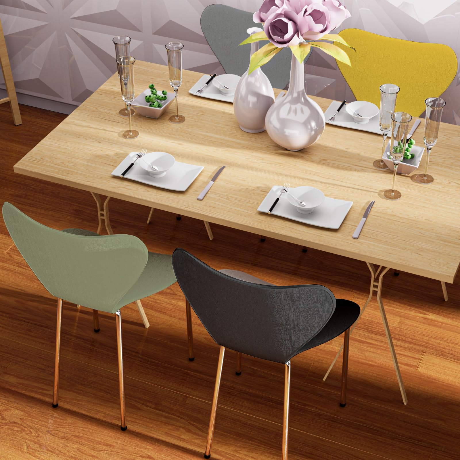 PIPIPOXER Juego de 4 sillas de Comedor, Polipropileno sillas de Comedor, sillas de Cocina, sillas de salón con Respaldo de Polipropileno y Patas de Placa eléctrica,Negro Gris Amarillo Verde