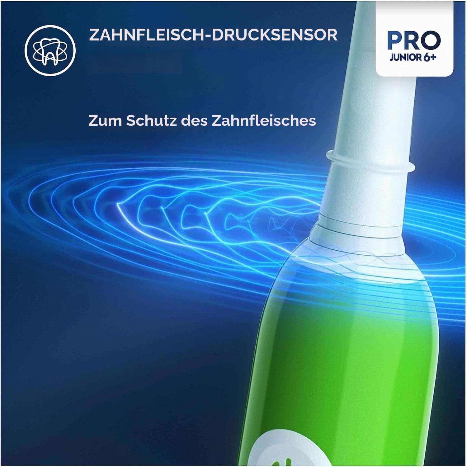 Oral-B Pro Junior Elektrische Zahnbürste für Kinder, Geschenke für Kinder, 1 Zahnbürstenkopf, 3 Modi mit kinderfreundlichem, sensiblen Modus, für Kinder ab 6 Jahren, 2-poliger UK-Stecker, Grün