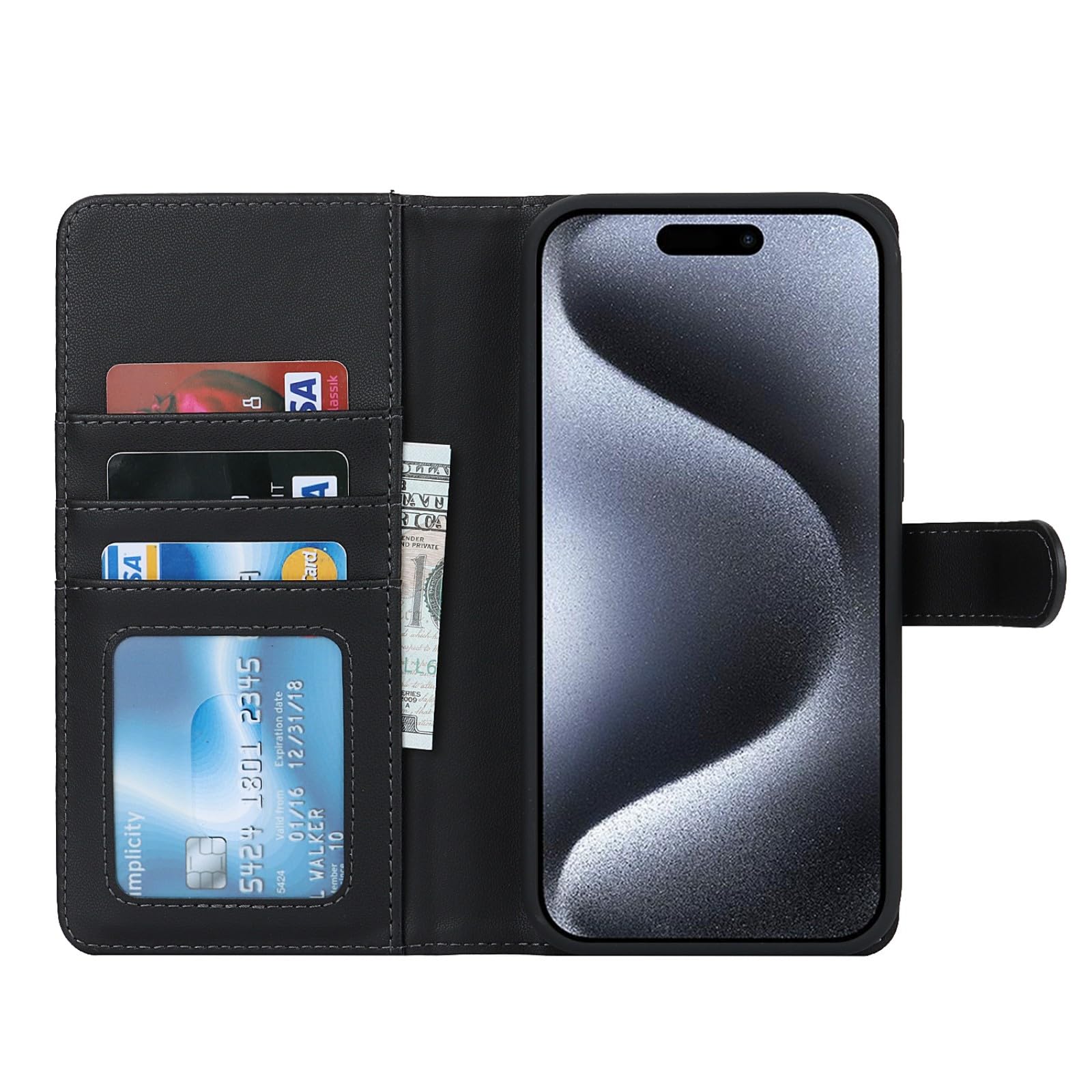 Zouzt for iPhone 15 Pro 6.1 Inch Detachable Wallet Case with Card Holder for MagSafe Premium PU Leather 2 in 1 Flip Folio Book Magnetic Stand Protective Phone Cover for iPhone 15 Pro - Image 4