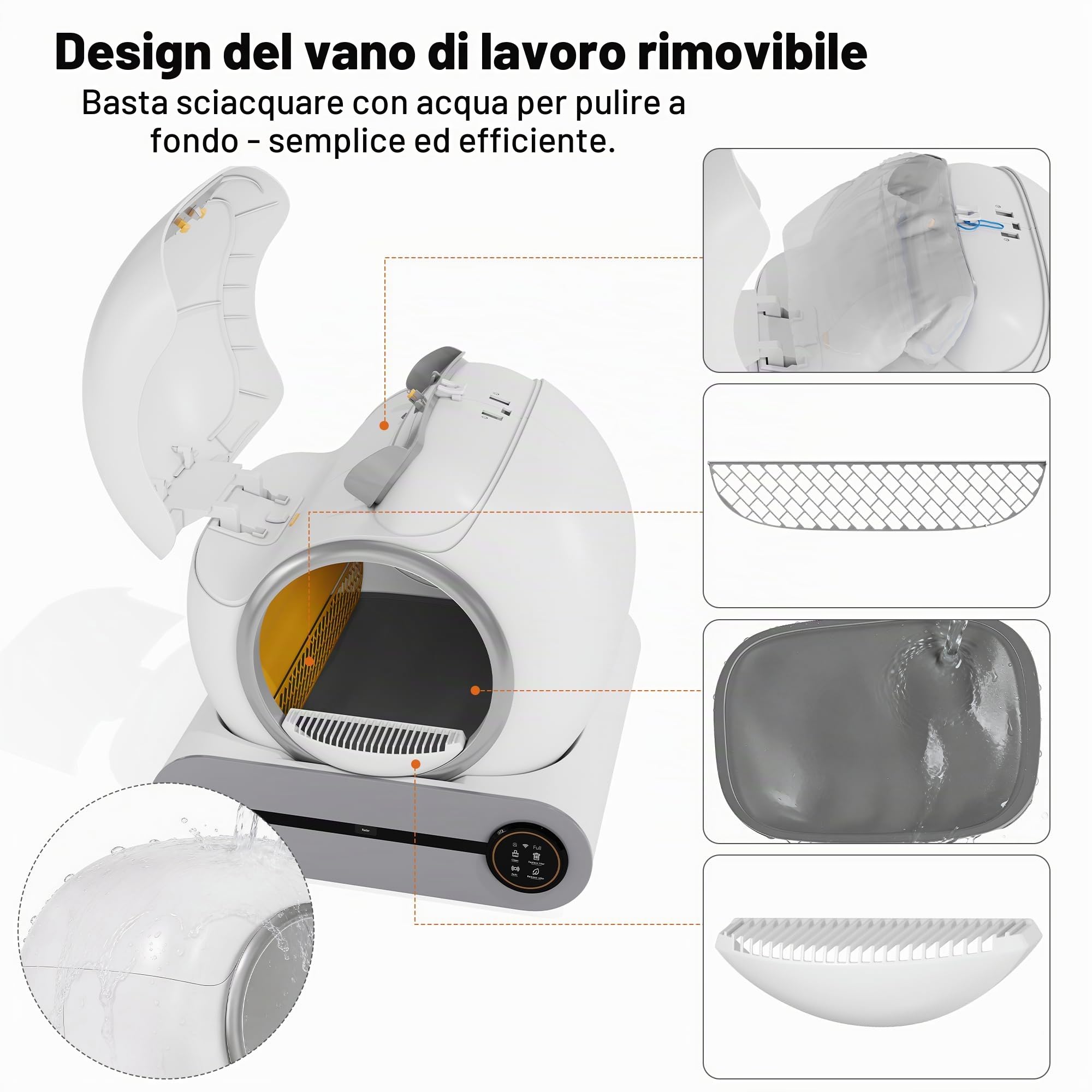 Lettiera autopulente, autopulente, controllo APP/65L Max Capacità/Sensore infrarosso/elimina l'odore, monitorare la salute del vostro gatto, lettiera automatica per gatti per più gatti