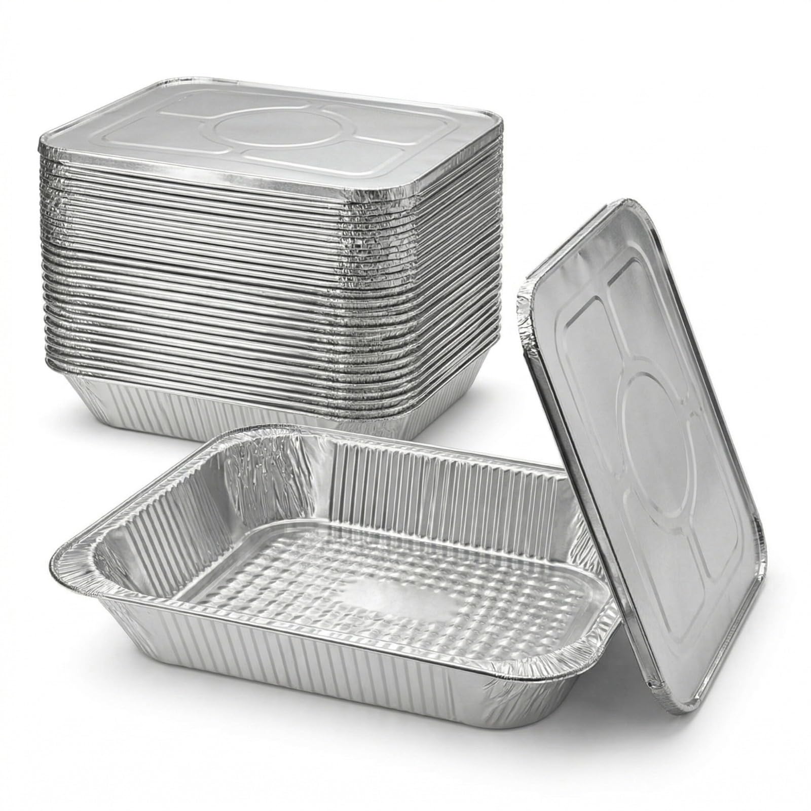 CateCo Half Gastronome Aluminium Foil Tray 32 x 26 cm (9 x 13 Inch) Recyclable Baking Pan, Oven Safe Foil Container for Baking, Heavy Duty Catering, Takeaway & Food Storage (with Lids, 10 Pcs)