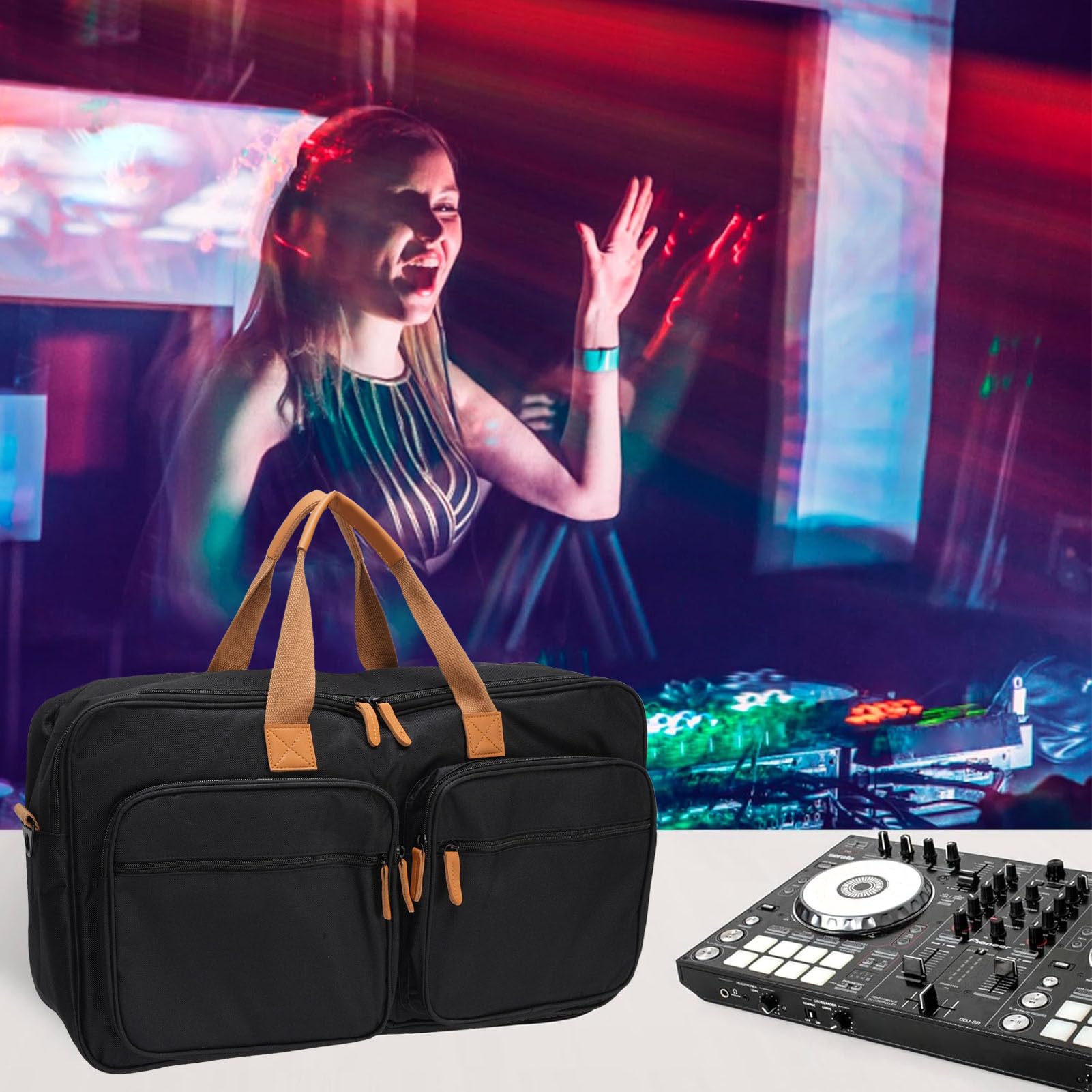 Goshyda DJ Controller Borsa con Due Tasche Esterne per DDJ FLX4, DDJ SB3, DDJ SB2, DDJ 400, DDJ RB DJ, Manici per Impugnatura e Imbottitura a Spalla Regolabile