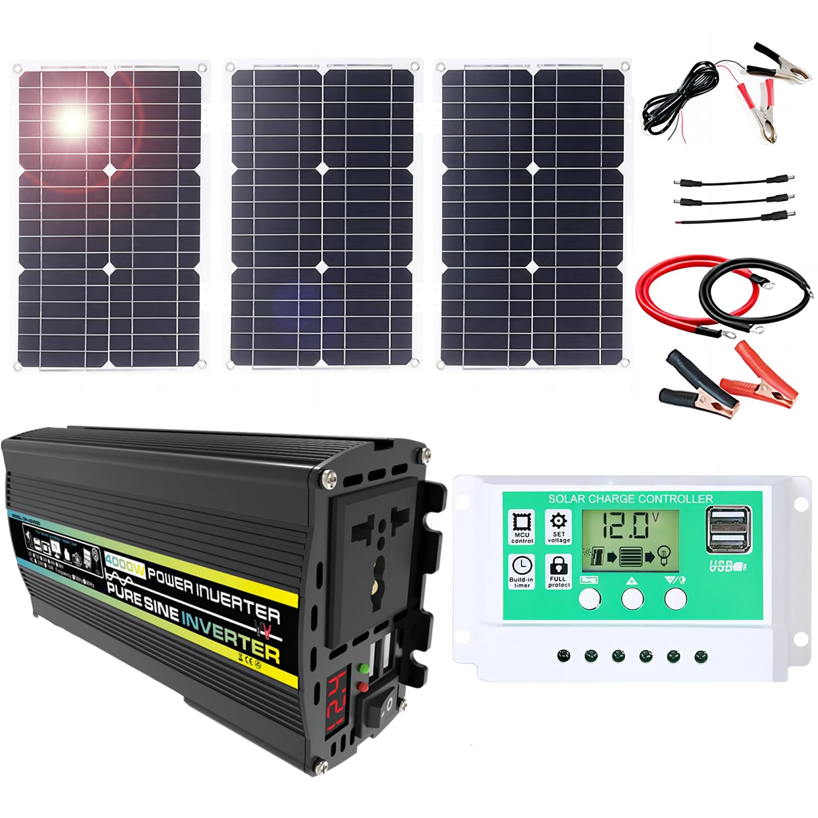 Miizoo One Color Off Grid Solar Panel Kit (50W/75W/100W) Monocrystalline Foldable Waterproof With 50A Charge Controller, Inverter And Alligator Clips For Motorhomes, Boats, Camping And Outdoors