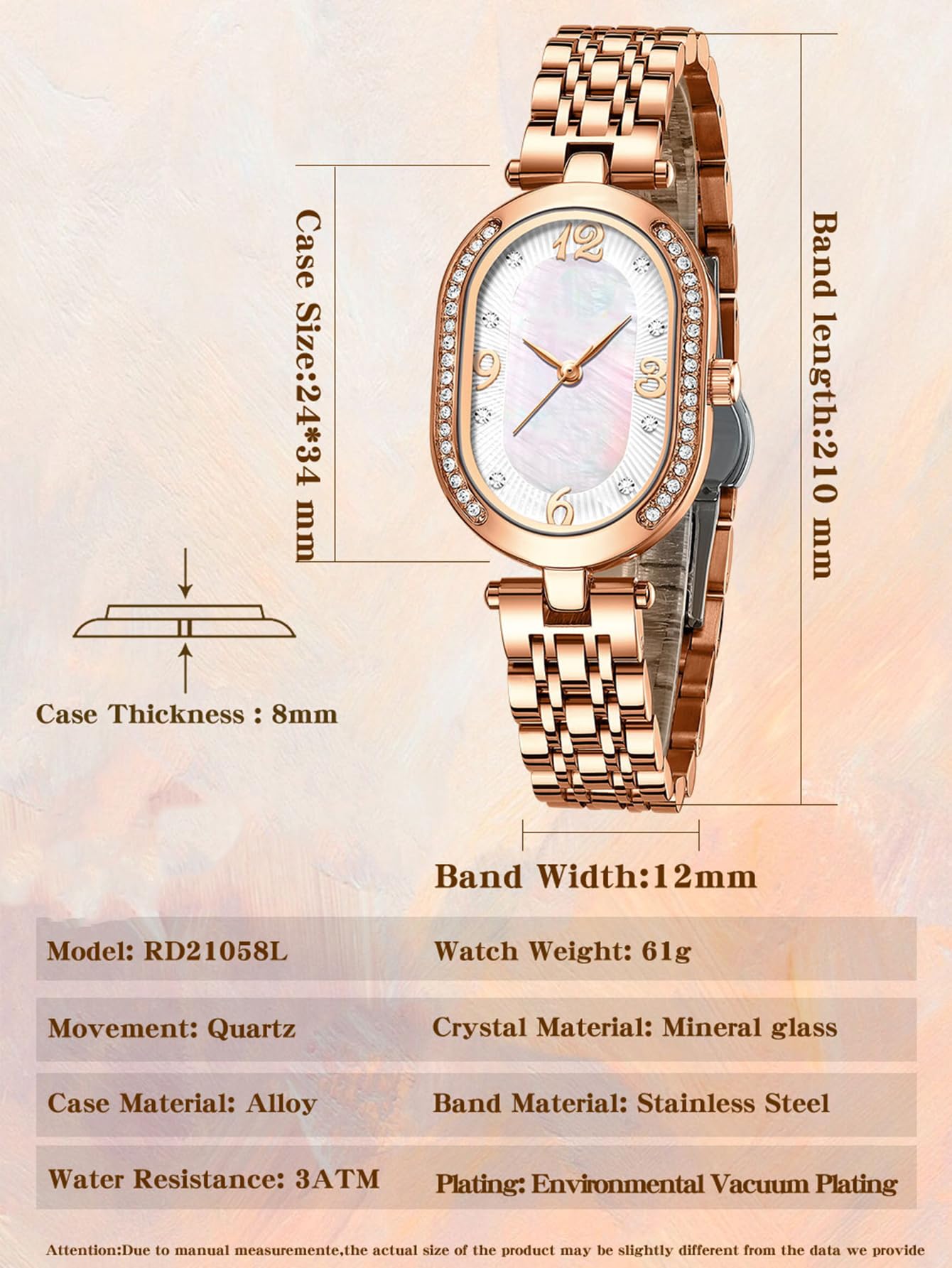 FANMIS Reloj casual de cuarzo impermeable de acero inoxidable con diamantes de imitación para mujer (morado)