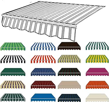 Retractable Patio Awning Replacement Fabric Waterproof Stripe Shade Ployester Window Door Sunshade Shelter Canvas with ValanceBlue,13x8.2ft/4x2.5m