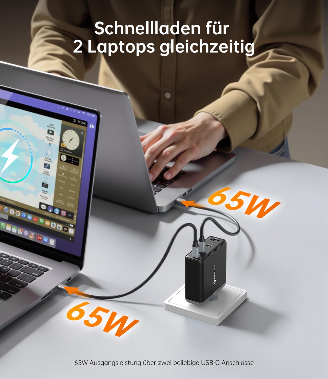 NOVOO 140W USB C Ladegerät mit 240W Kabel, GaN III 4-Port Schnellladegerät PD 3.1, USB-C1 140W & USB-C2 100W, 4 Geräte gleichzeitig für MacBook Pro/Air, iPhone 17/16, iPad, Samsung Galaxy