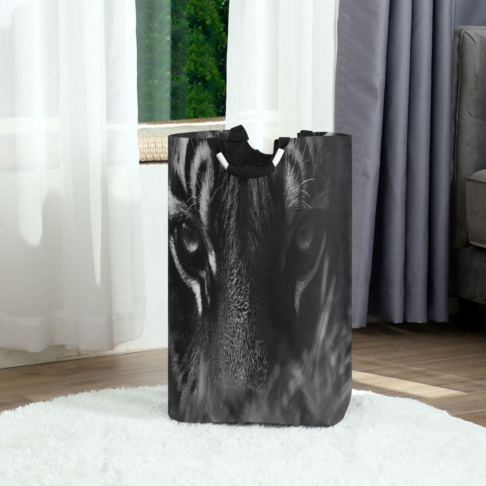 Jihqo Laundry Hamper Basket Hunting Tiger Eyes Collapsible Nursery Storage Bin Waterproof Clothing Baskets for Home Bedroom Bathroom Washing Room