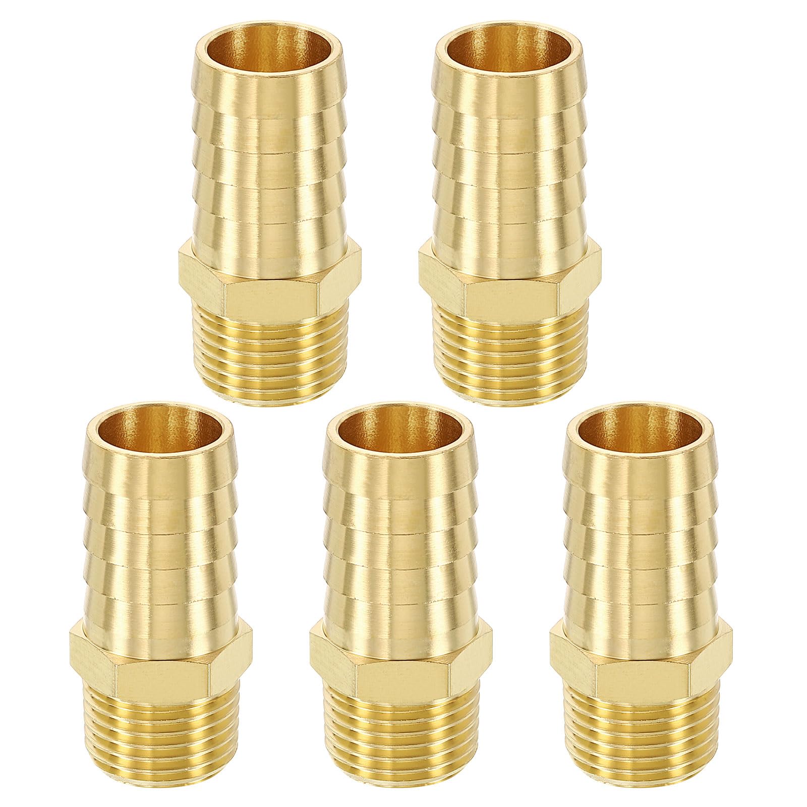 METALLIXITY 5Pcs Brass Hose Barb to NPT Male Adapter 3/4" Barb x 1/2" NPT Male for Automotive Motorcycle, Marine, Truck