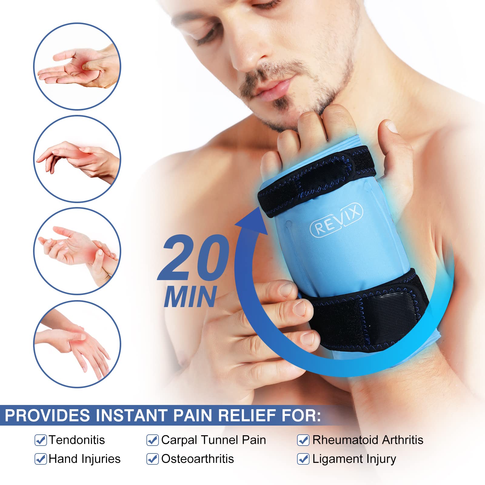 REVIX Wrist Ice Pack Wrap For Carpal Tunnel Relief