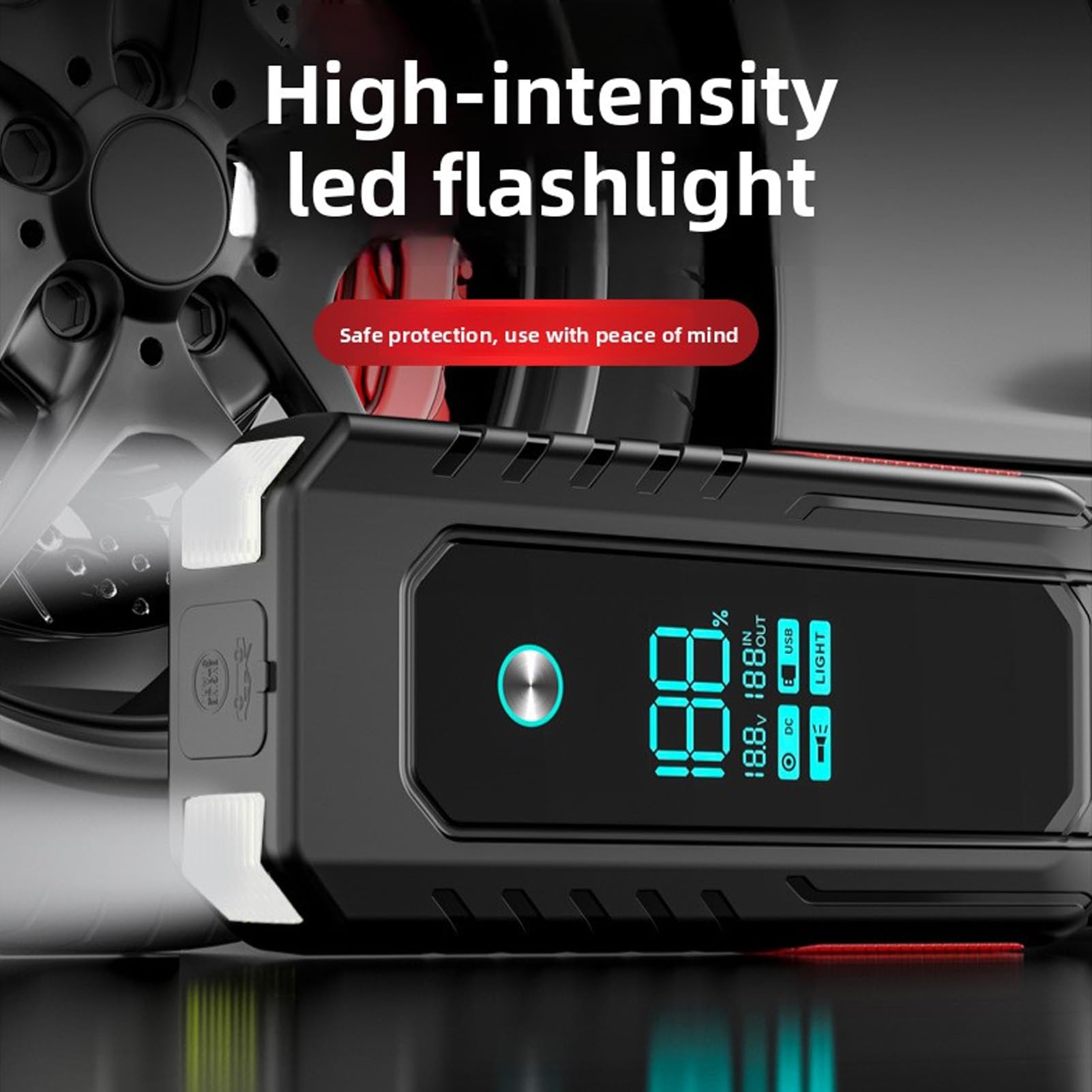 Sxhlseller Avviatore di Emergenza per Auto da 3000 A di Picco |Kit di Emergenza 4 in 1 con Power Bank da 30000mAh, Display LED e 10 Protezioni di Sicurezza per Veicoli A Gas