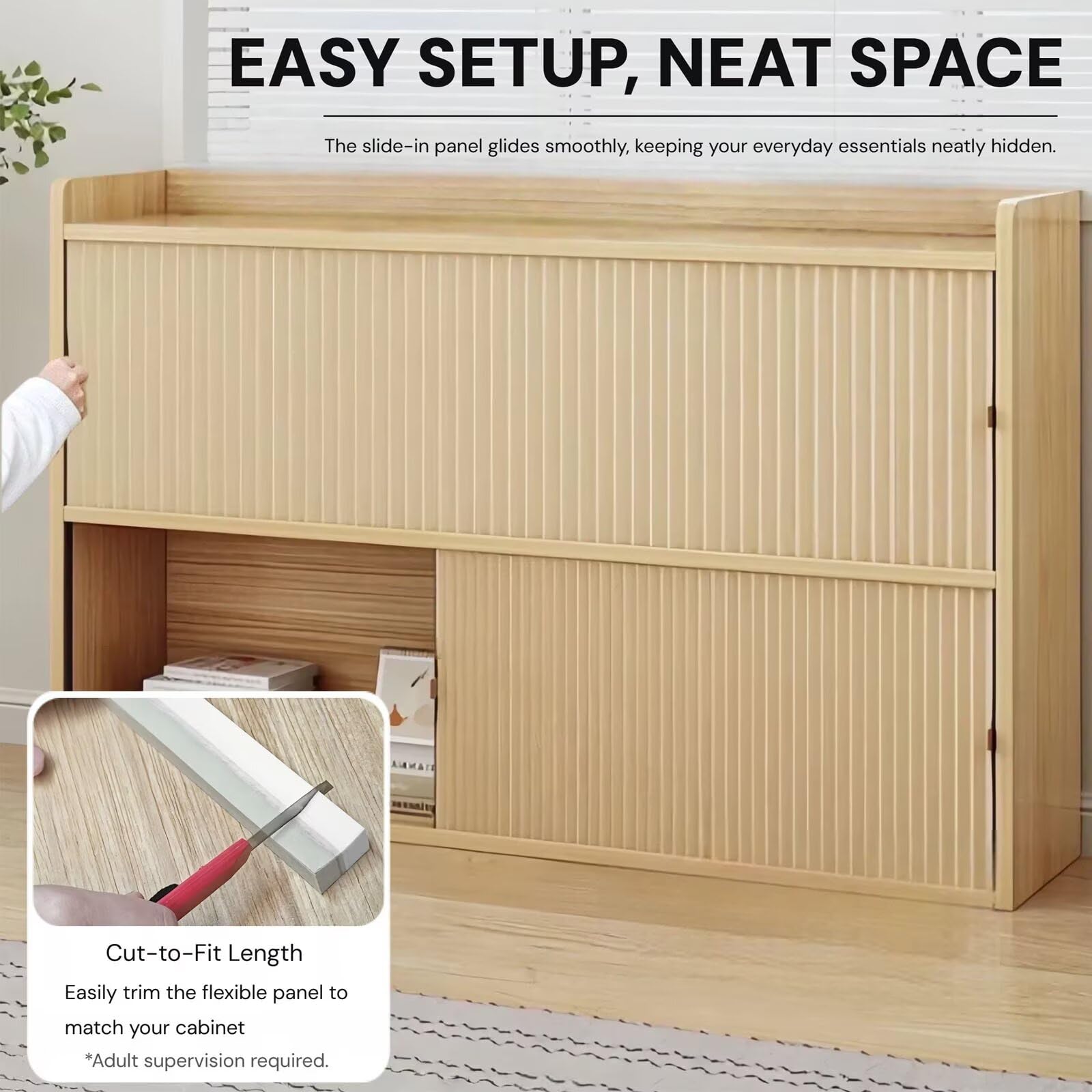 Tenda Plissettata Orizzontale per Armadi a Muro, Sistema Magnetico Adesivo in Tessuto Compatto, Beige, 100x35 cm