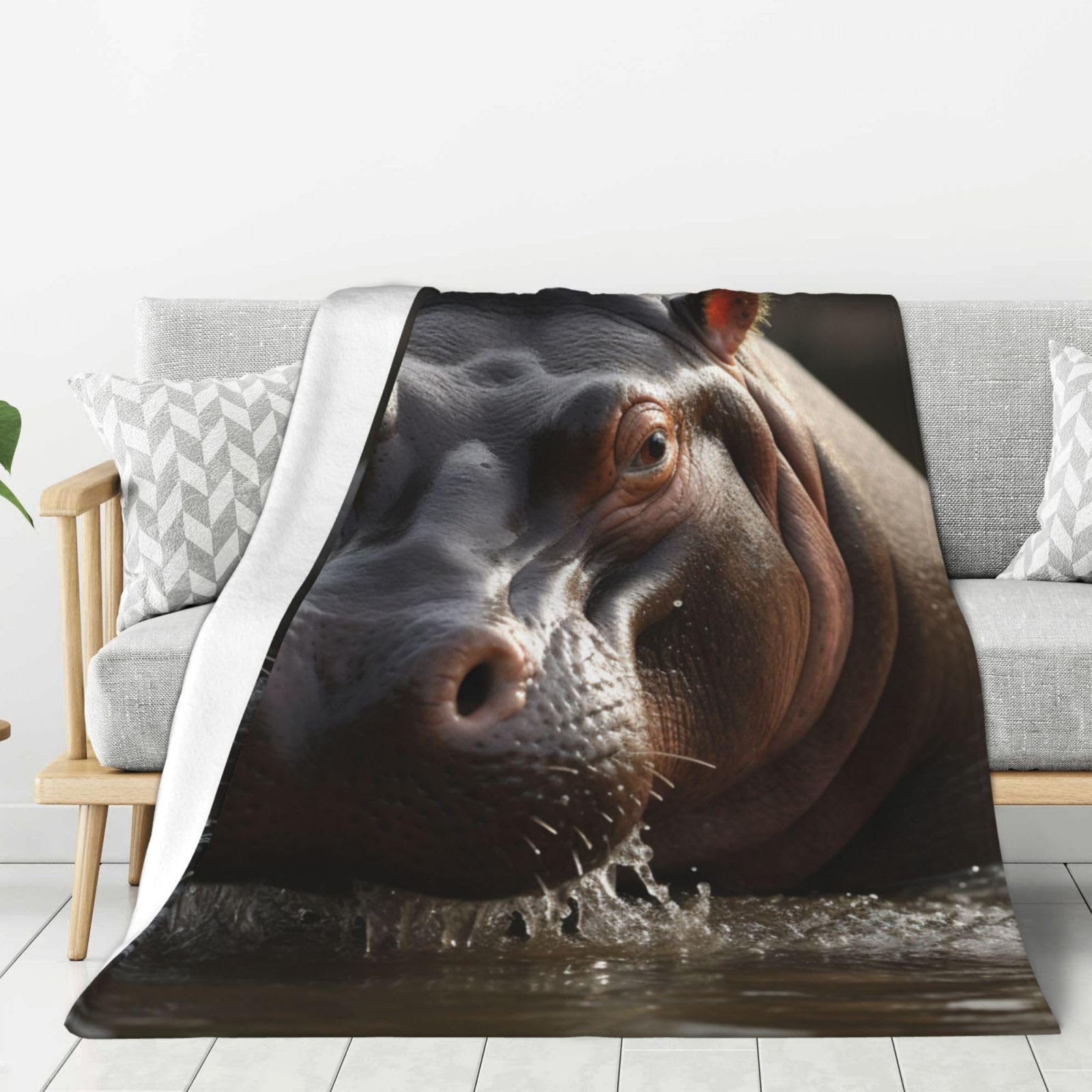 Hippo Throw Blanket Plush Flannel Fleece Blanket, Soft Lightweight Cozy Blankets 40"X30" for Bed Couch Sofa Travel
