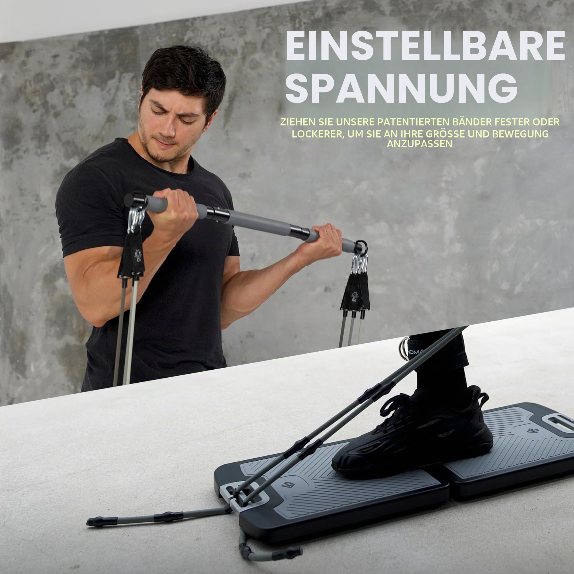 EVO Gym – Tragbares Krafttrainingsgerät für zu Hause, Fitnessstudio; All-in-One-Fitnessstudio; Widerstandsbänder, Basis hält Turnstange und Griffe für Reisen | Tragbares Fitness- und