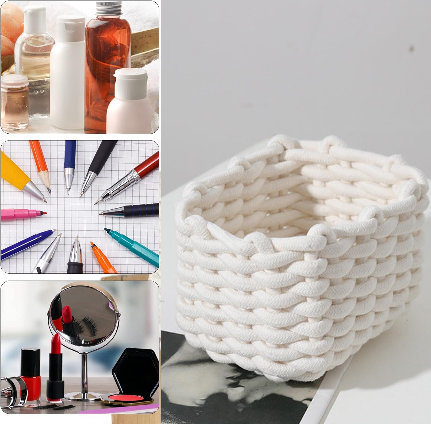 Canasta de cuerda de algodón tejida, canasta de almacenamiento de cuerda, organizador de baño, cesta de almacenamiento para armario de guardería (Blanco)