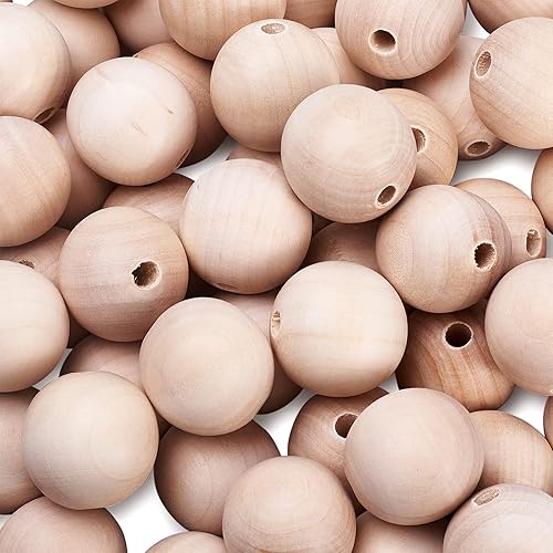 Miniatura 7 de 100 cuentas de madera redondas naturales de 1.339-1.378 in, cuentas espaciadoras sueltas de madera sin terminar para manualidades y fabricación de